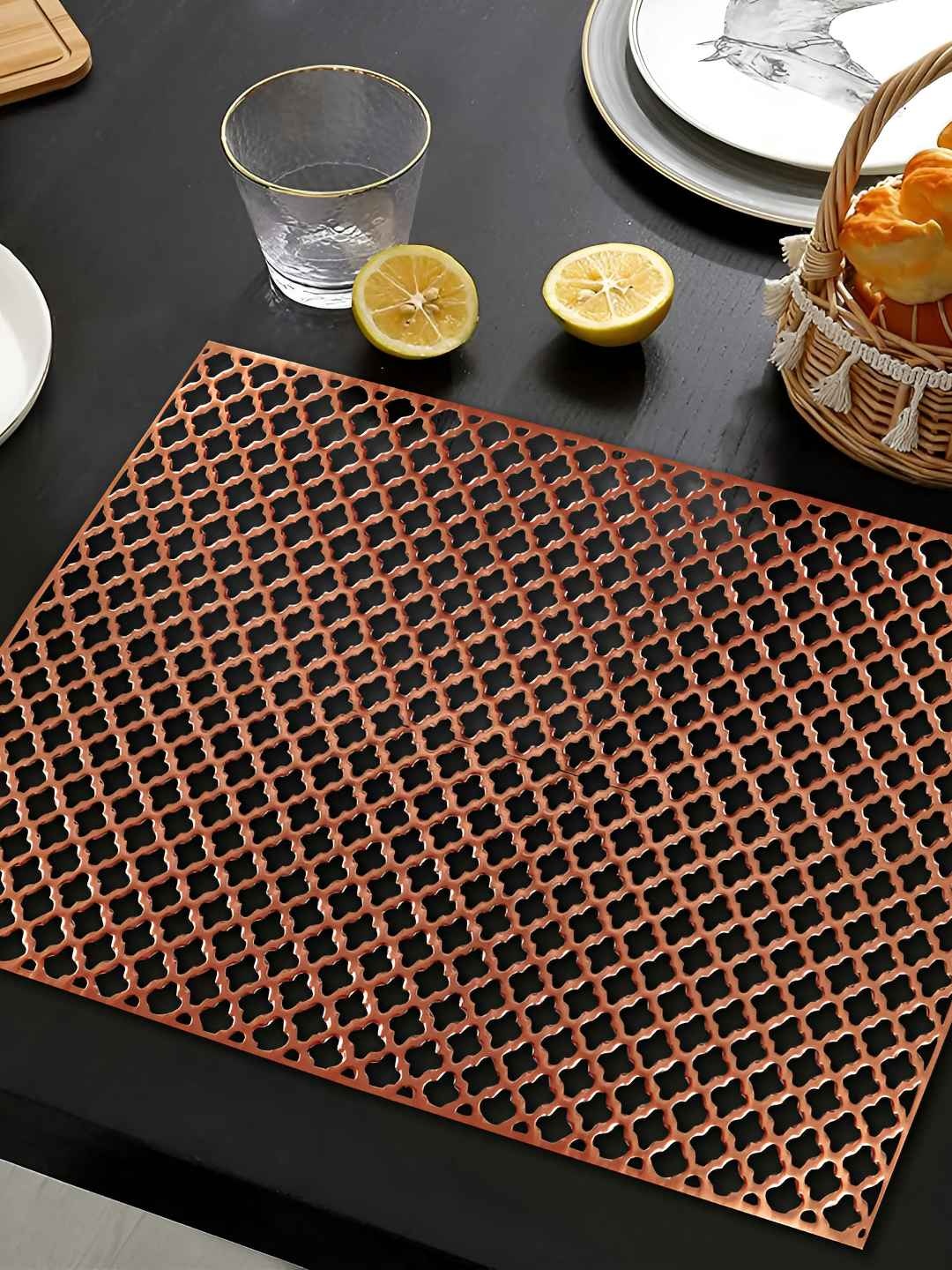 

THE HOME CO. Copper Toned 6 Pieces Geometric Textured Rectangle Table Placemats