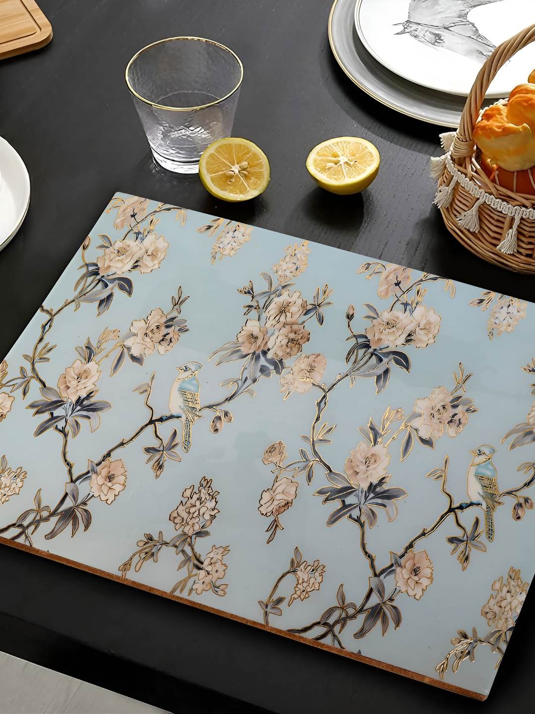 

THE HOME CO. Blue & Beige Floral Printed Table Placemats