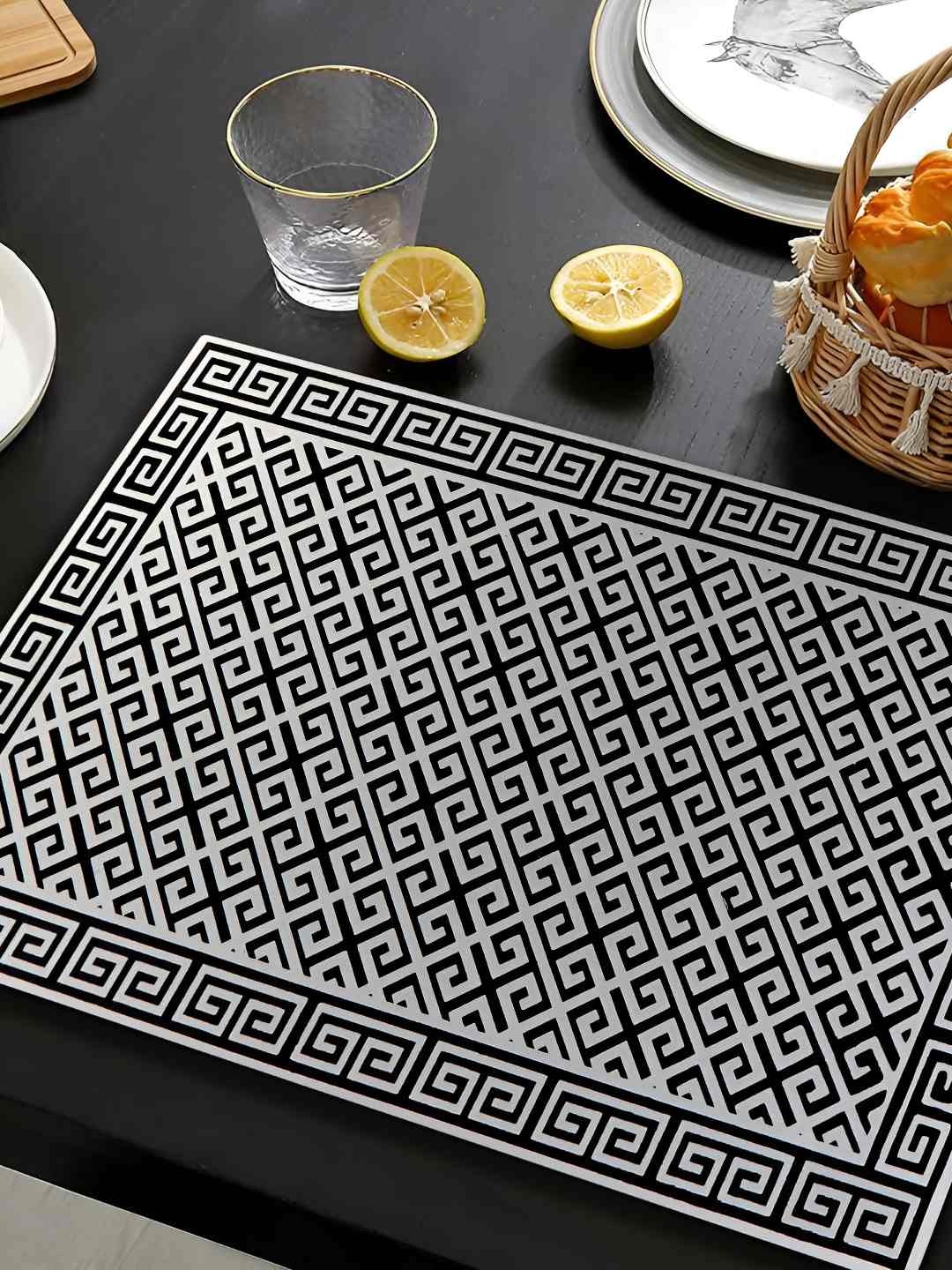 

THE HOME CO. Black & Grey Geometric Printed Rectangle Table Placemat