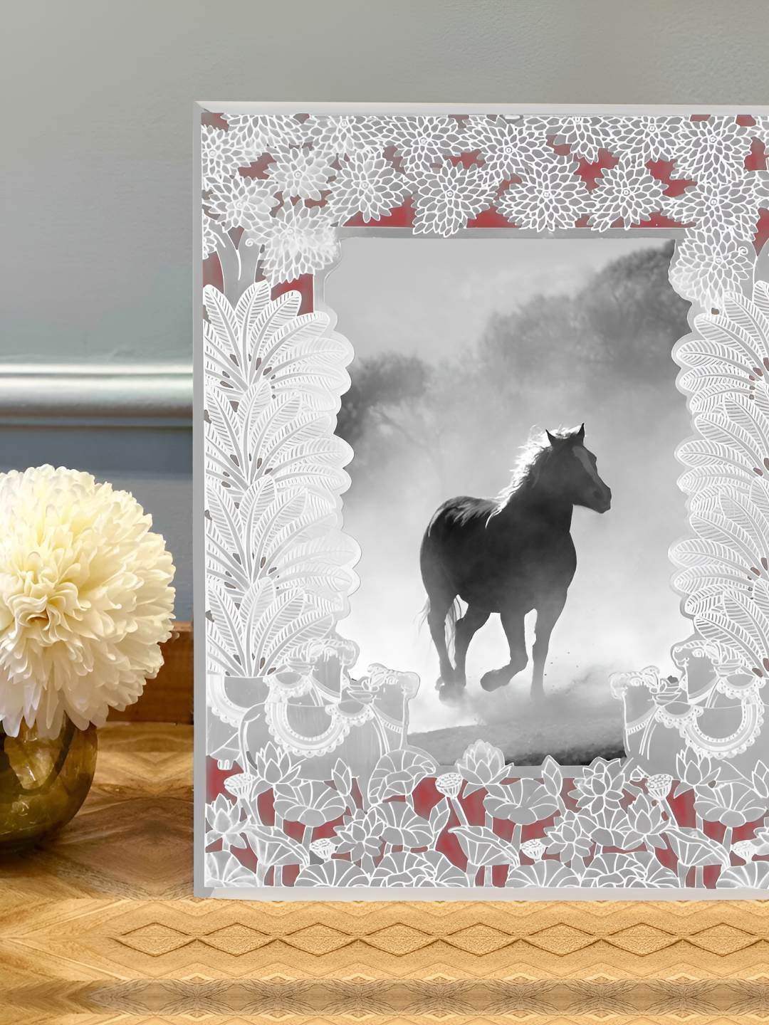 

THE HOME CO. Silver Plated Self Design Metal Table Photo Frame
