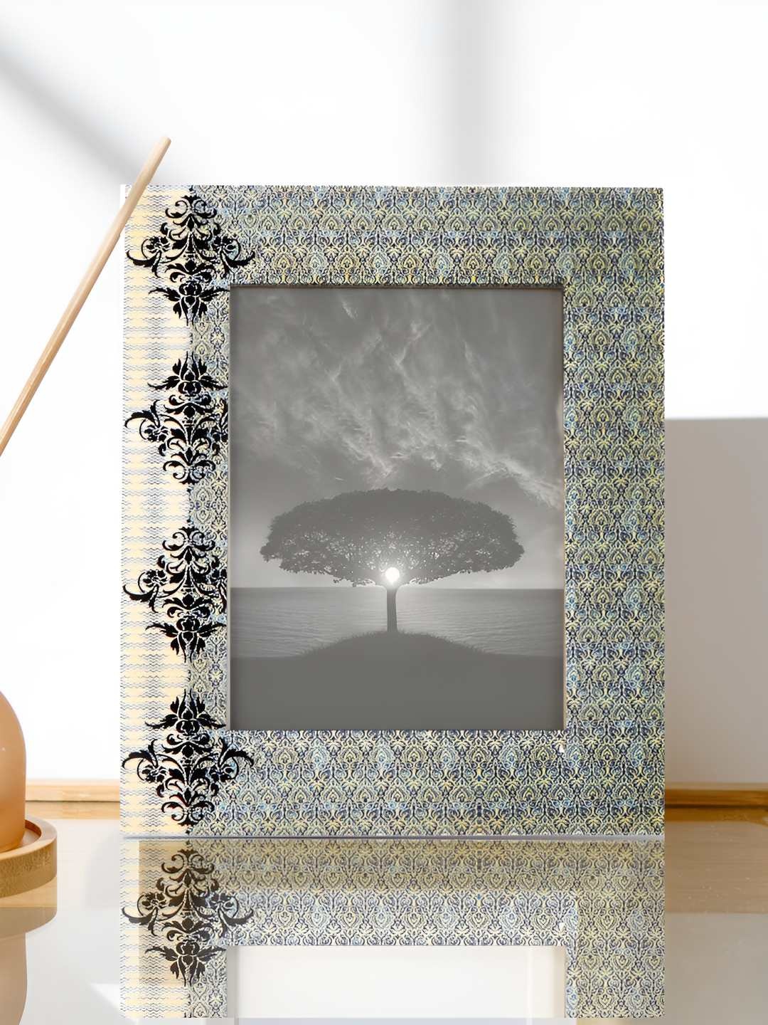 

THE HOME CO. Blue & Green Printed Wooden Table Photo Frame