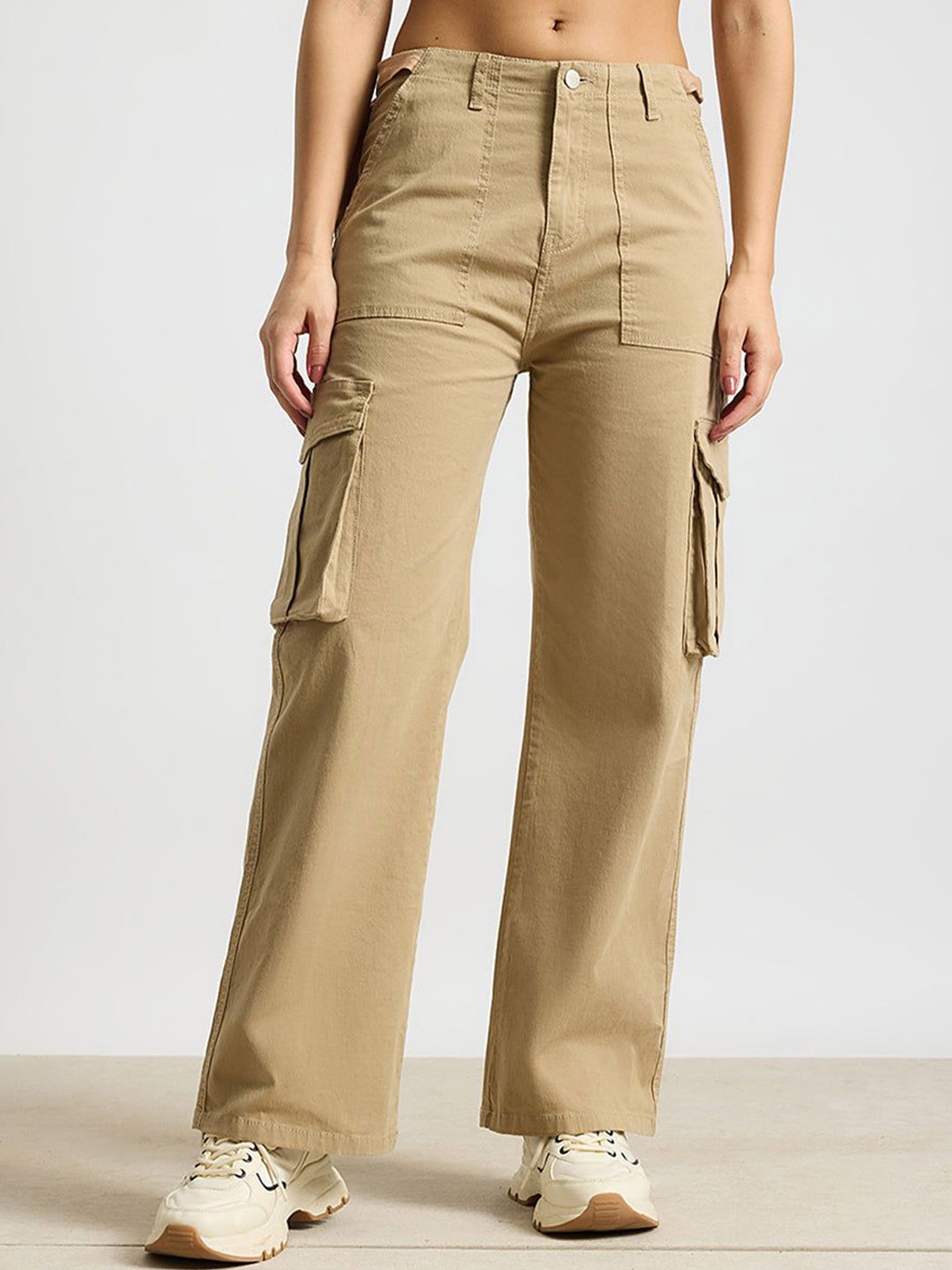 

FREAKINS Women Straight Fit High-Rise Slash Knee Jeans, Brown