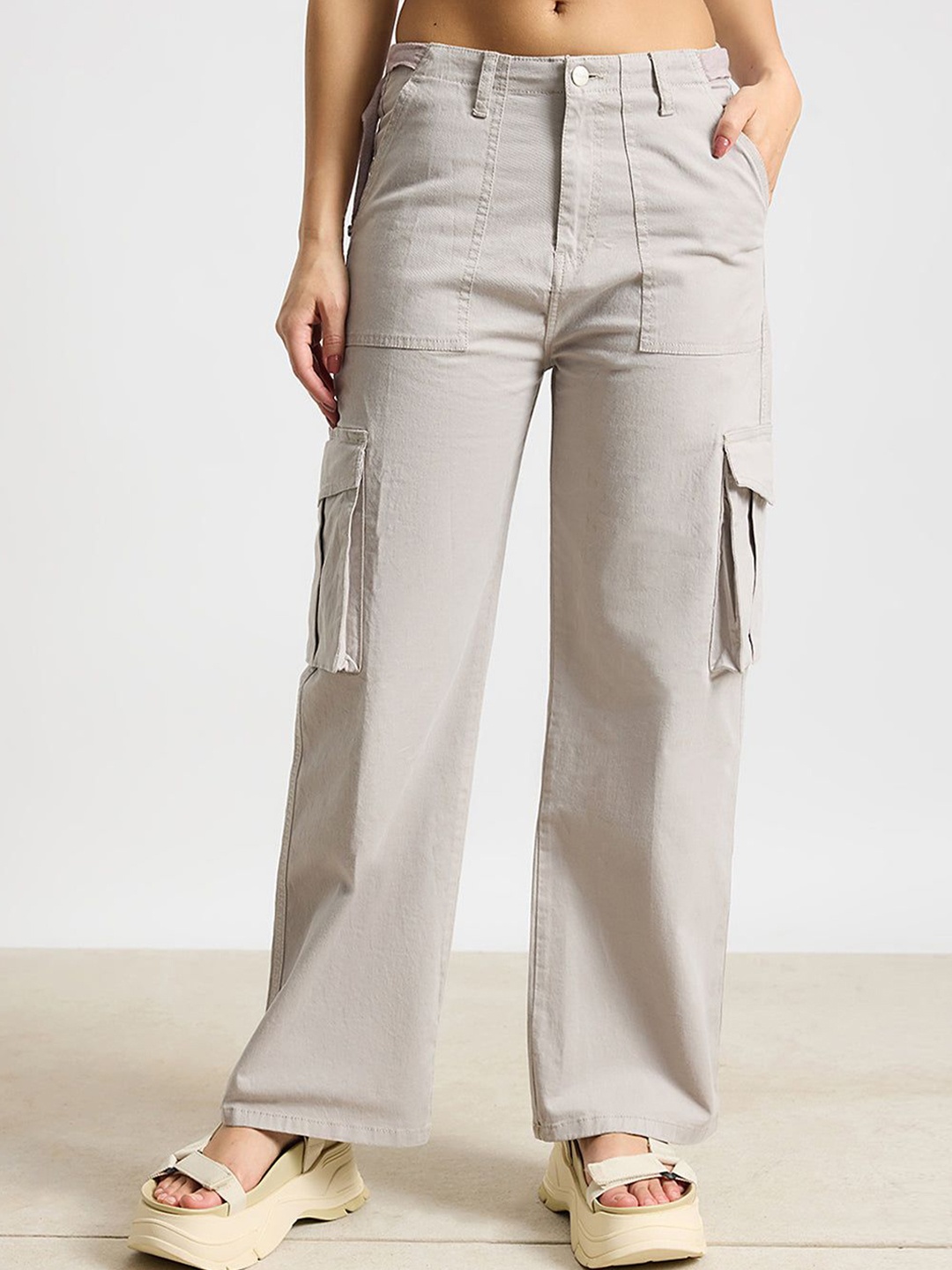 

FREAKINS Women Straight Fit High-Rise Low Distress Jeans, Grey