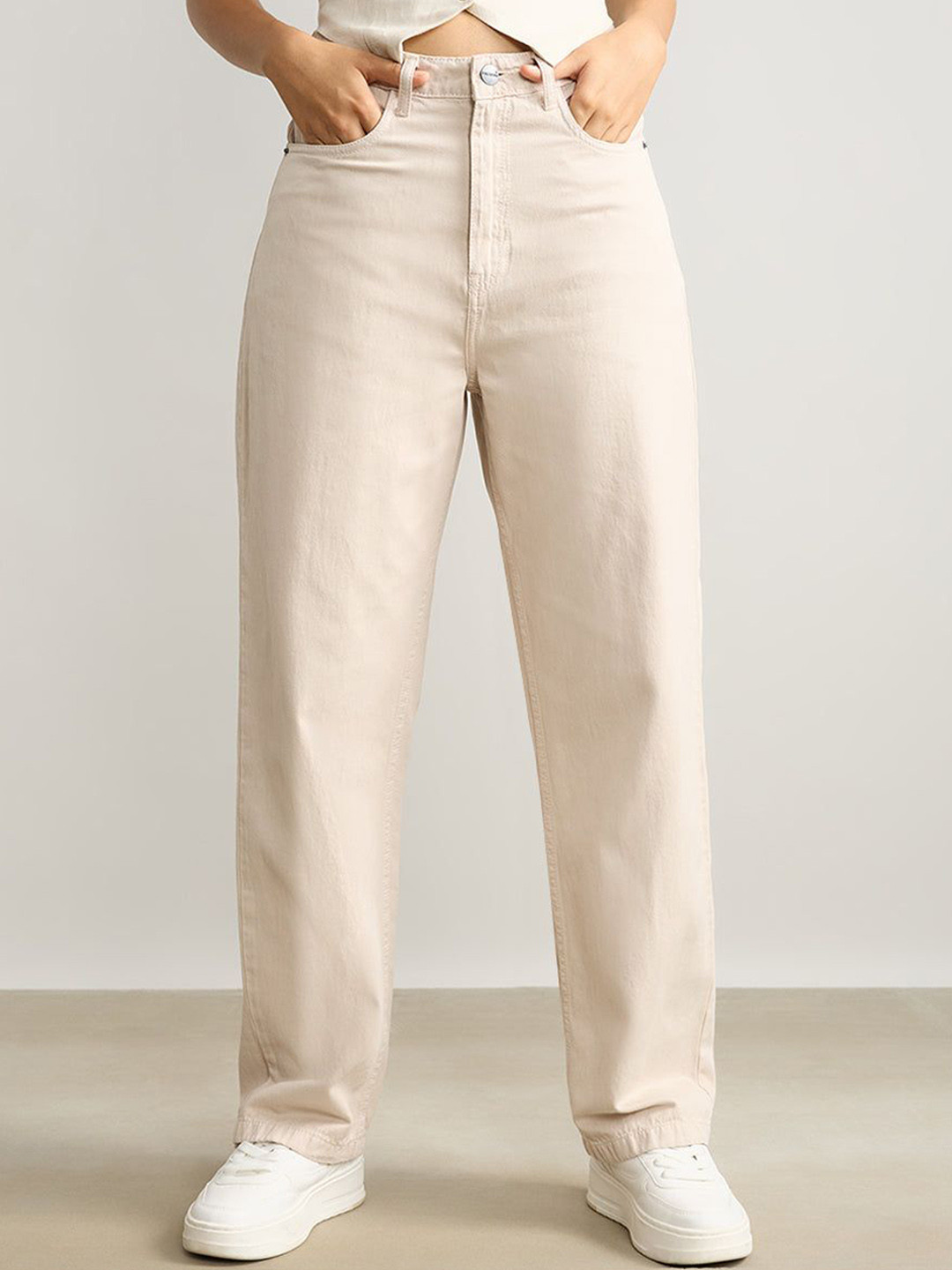 

FREAKINS Women High-Rise Straight Fit Jeans, Off white