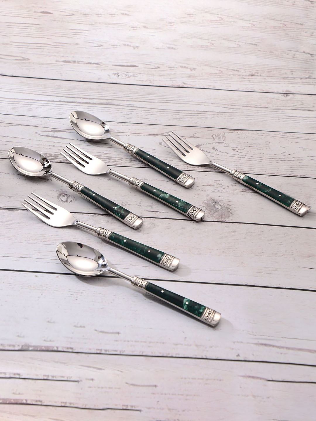 

THE HOME CO. Grey & Green 12 Pieces Stainless Steel Cutlery Set