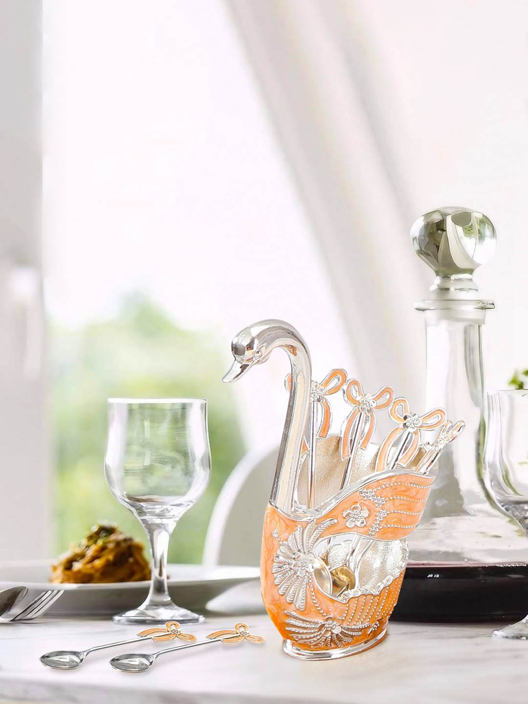 

THE HOME CO. Yellow 6 Pcs Metal Spoon With Swan Stand
