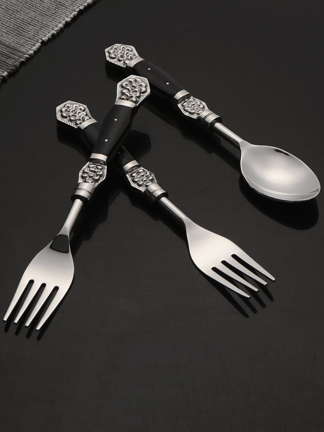 

THE HOME CO. Black & Silver Toned 12 Pieces Stainless Steel Cutlery Set