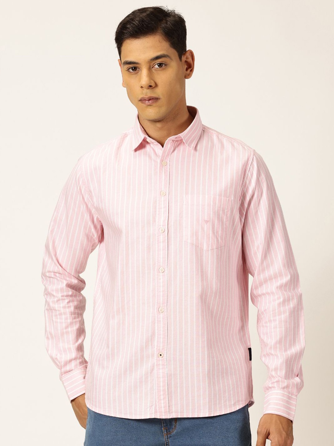 

Thomas Scott Premium Slim Fit Vertical Stripes Full Sleeves Cotton Shirt, Pink