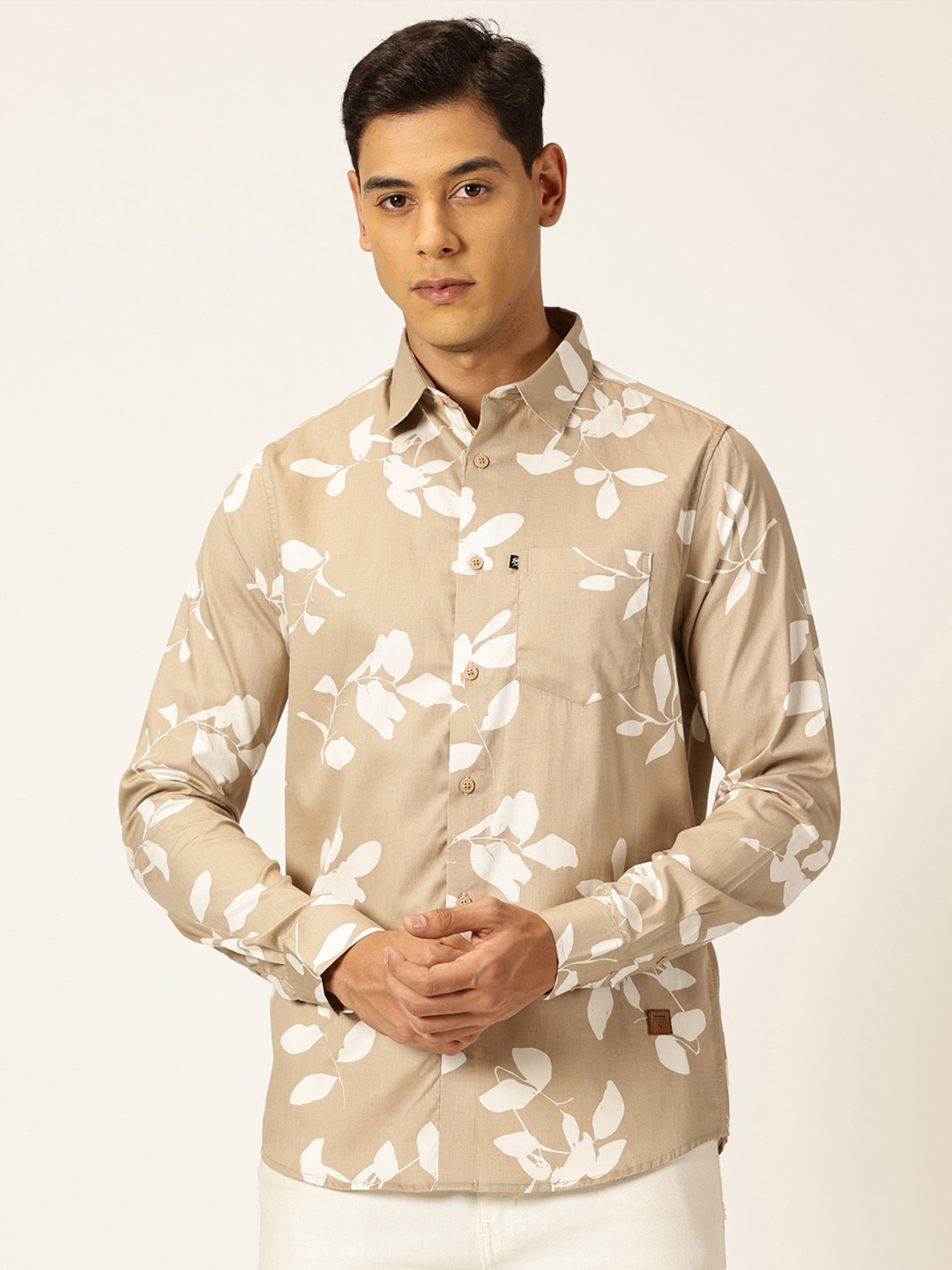 

Thomas Scott Premium Slim Fit Floral Printed Full Sleeves Cotton Shirt, Beige