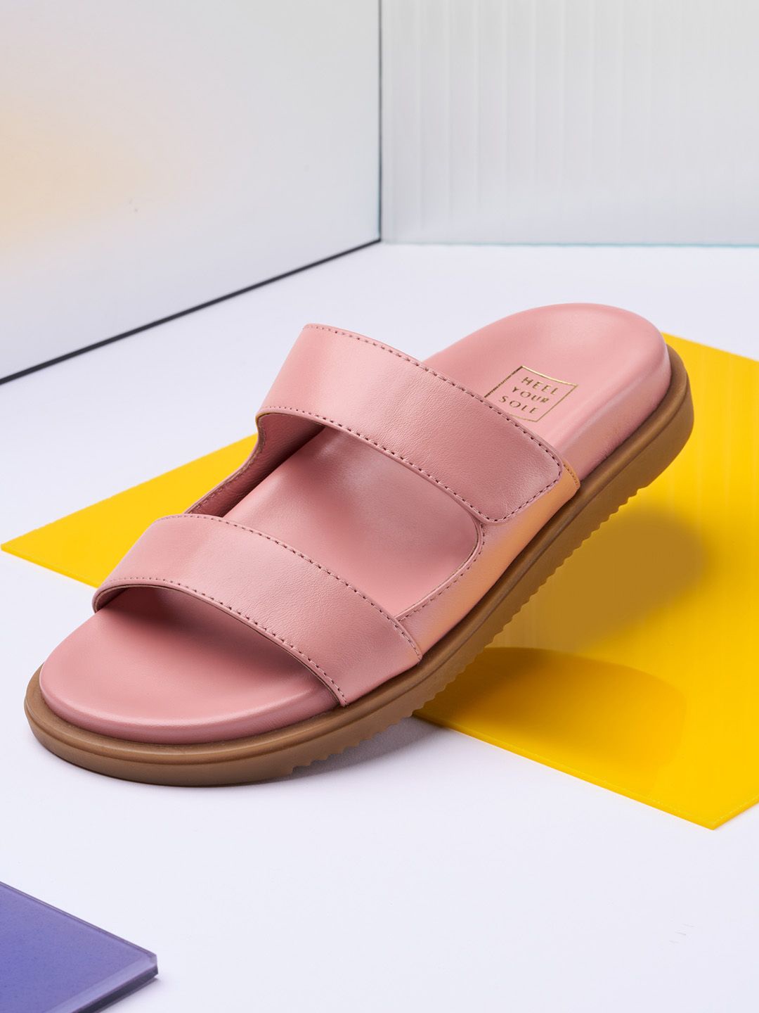 

HEEL YOUR SOLE No Back Strap Leather Open Toe Flats, Pink