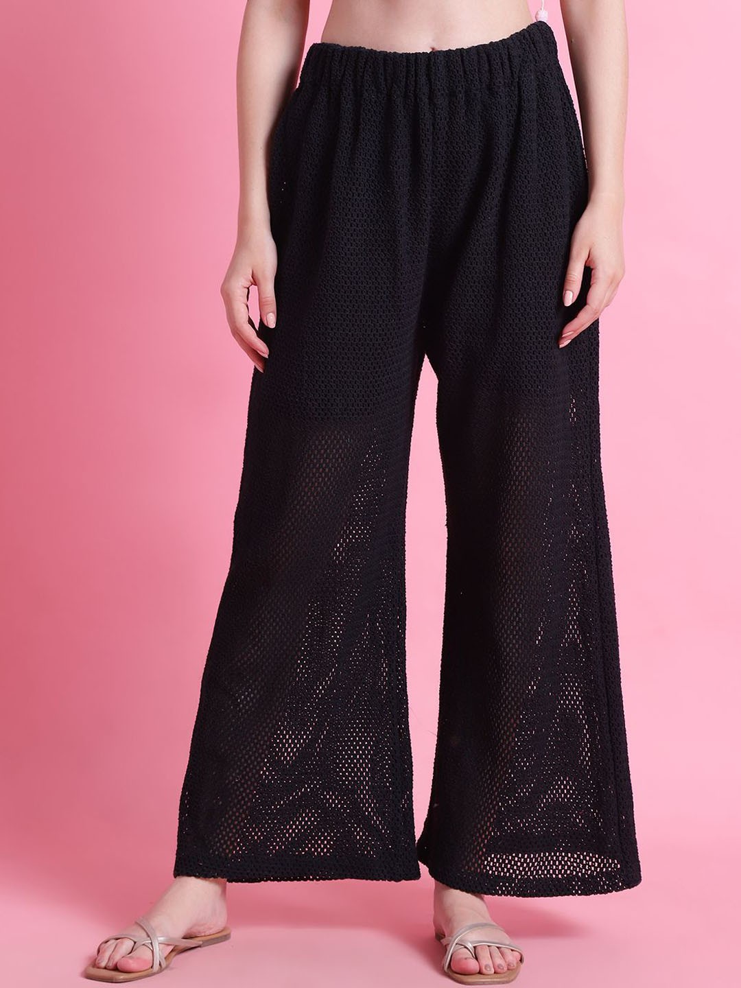 

TAG 7 Self Design Crotchet Swimwear Cover Up Trouser, Black