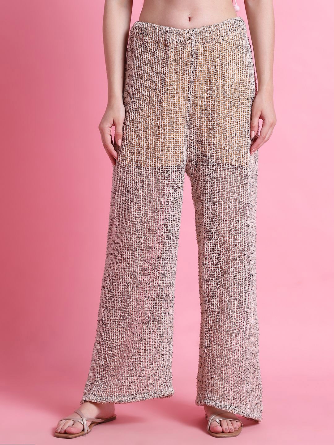 

TAG 7 Crotchet Self Design Swimwear Cover Up Trouser, Cream