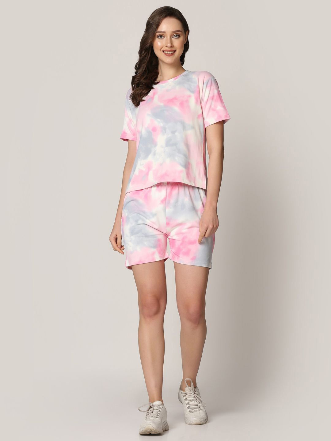 

Xivir Tie and Dye Satin Night suit, Pink