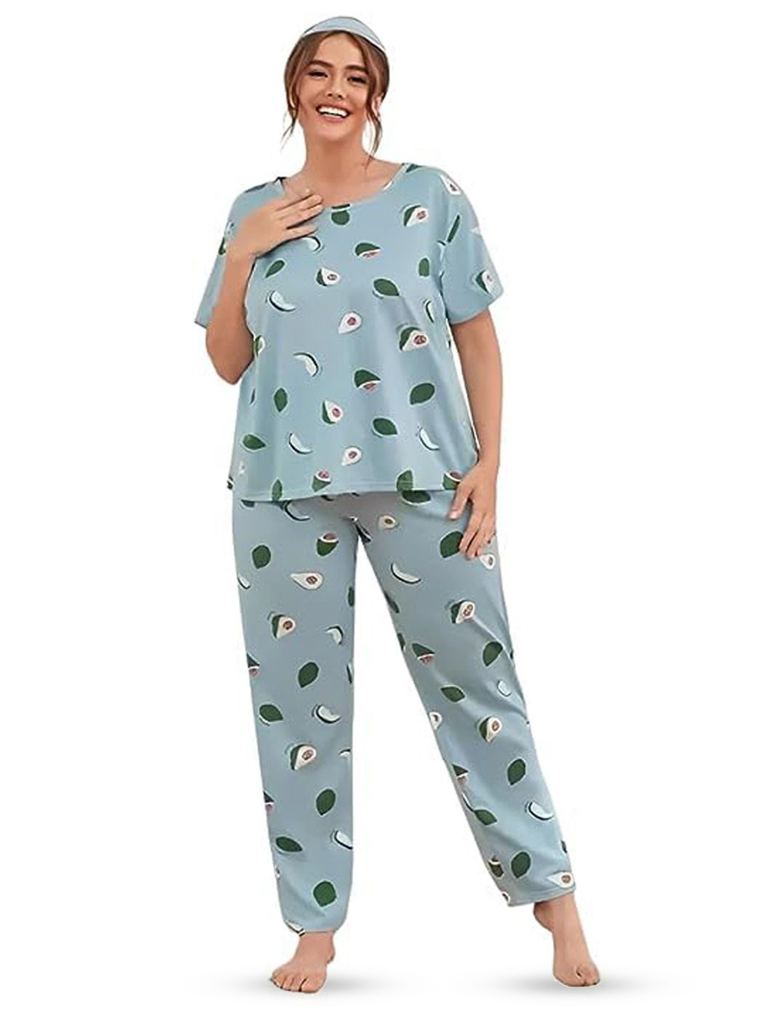 

Xivir Conversational Printed Satin Night suit, Blue