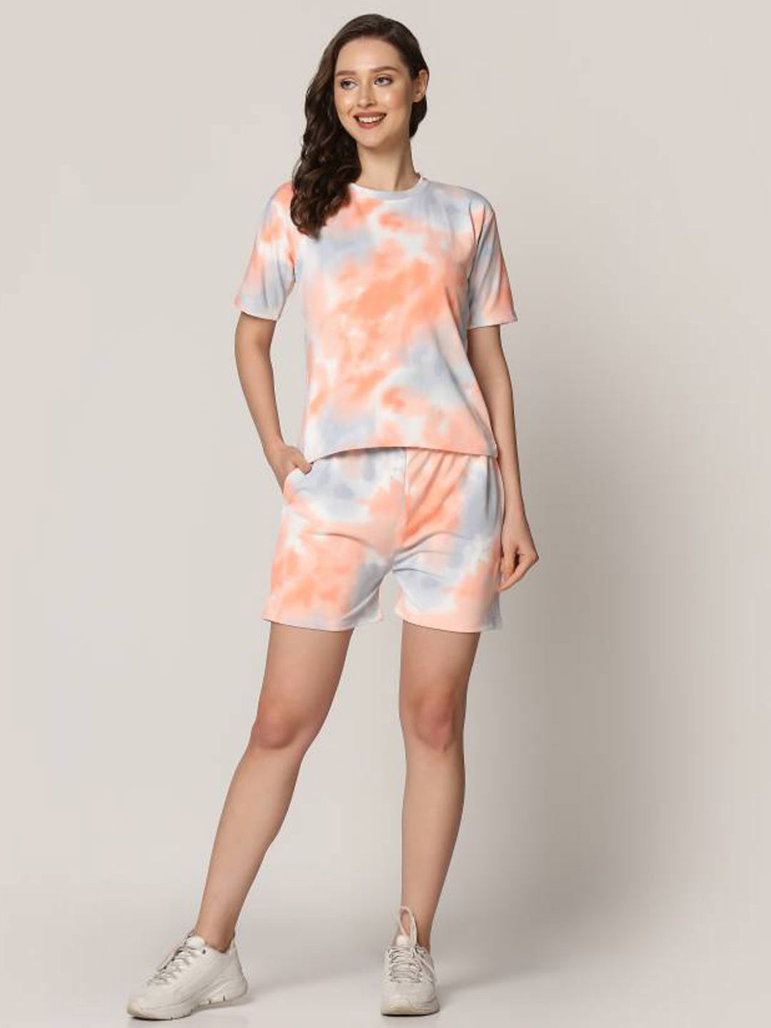 

Xivir Tie and Dye Satin Night suit, Orange