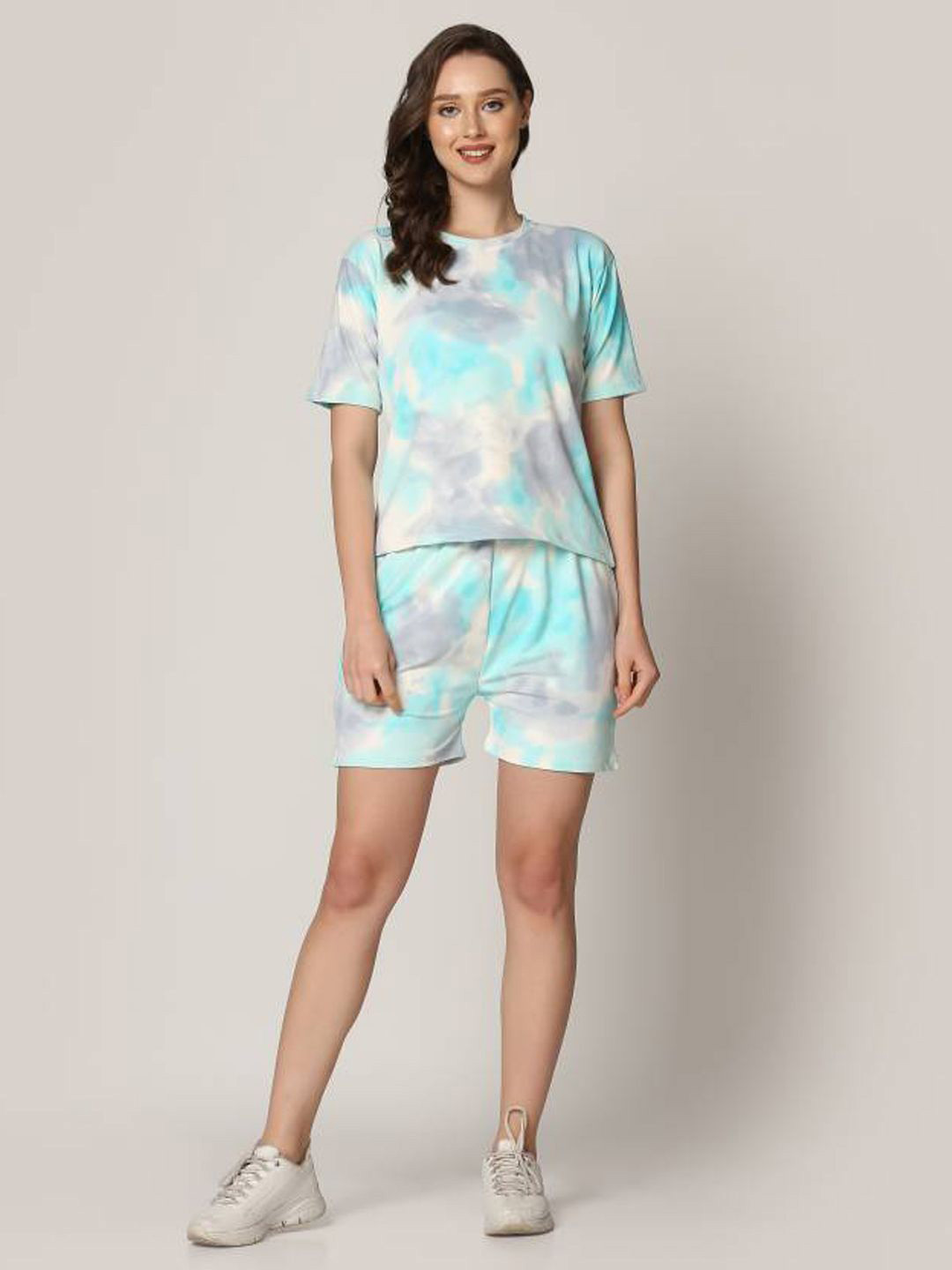 

Xivir Tie and Dye Satin Night Suit, Blue