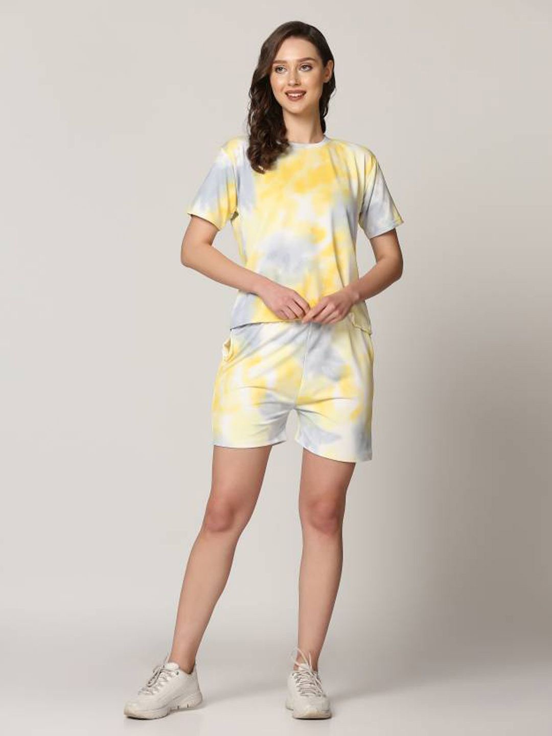 

Xivir Tie & Dye Satin Night Suit, Yellow