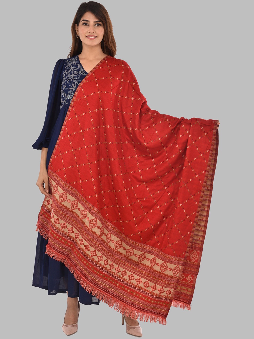

BAISA Geometric Woven Design Shawl, Red
