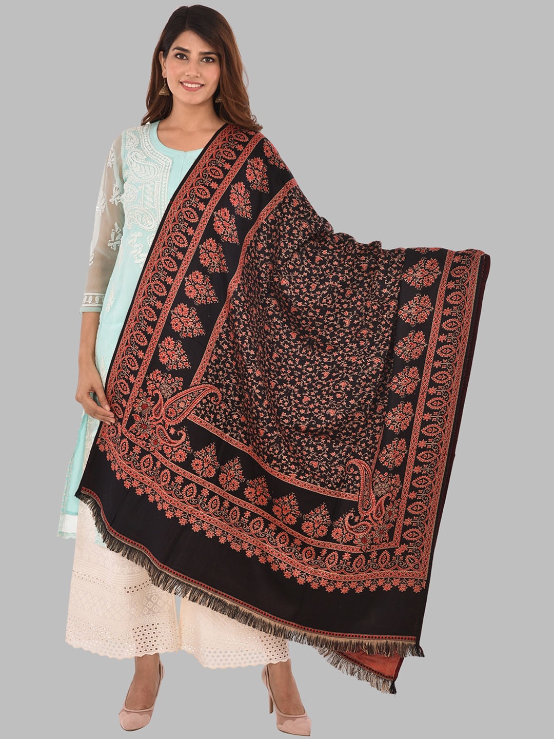 

BAISA Ethnic Motifs Woven Design Acrylic Shawl, Black