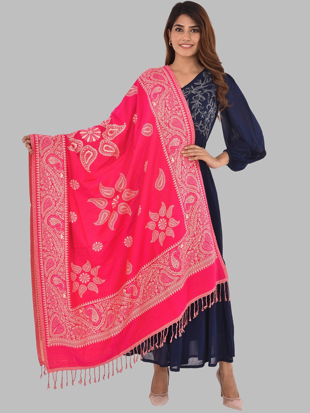 

BAISA Women Floral Woven Design Shawl, Fuchsia