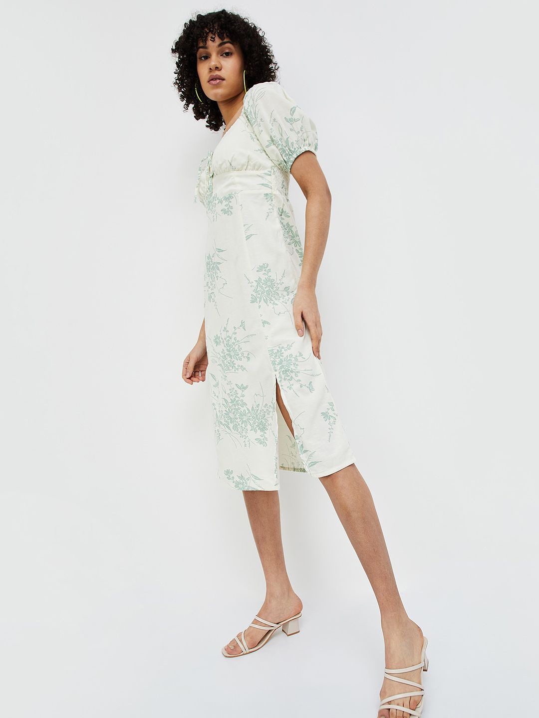 

Ginger by Lifestyle Floral Printed Tie-Up Neck Sheath Dress, Off white
