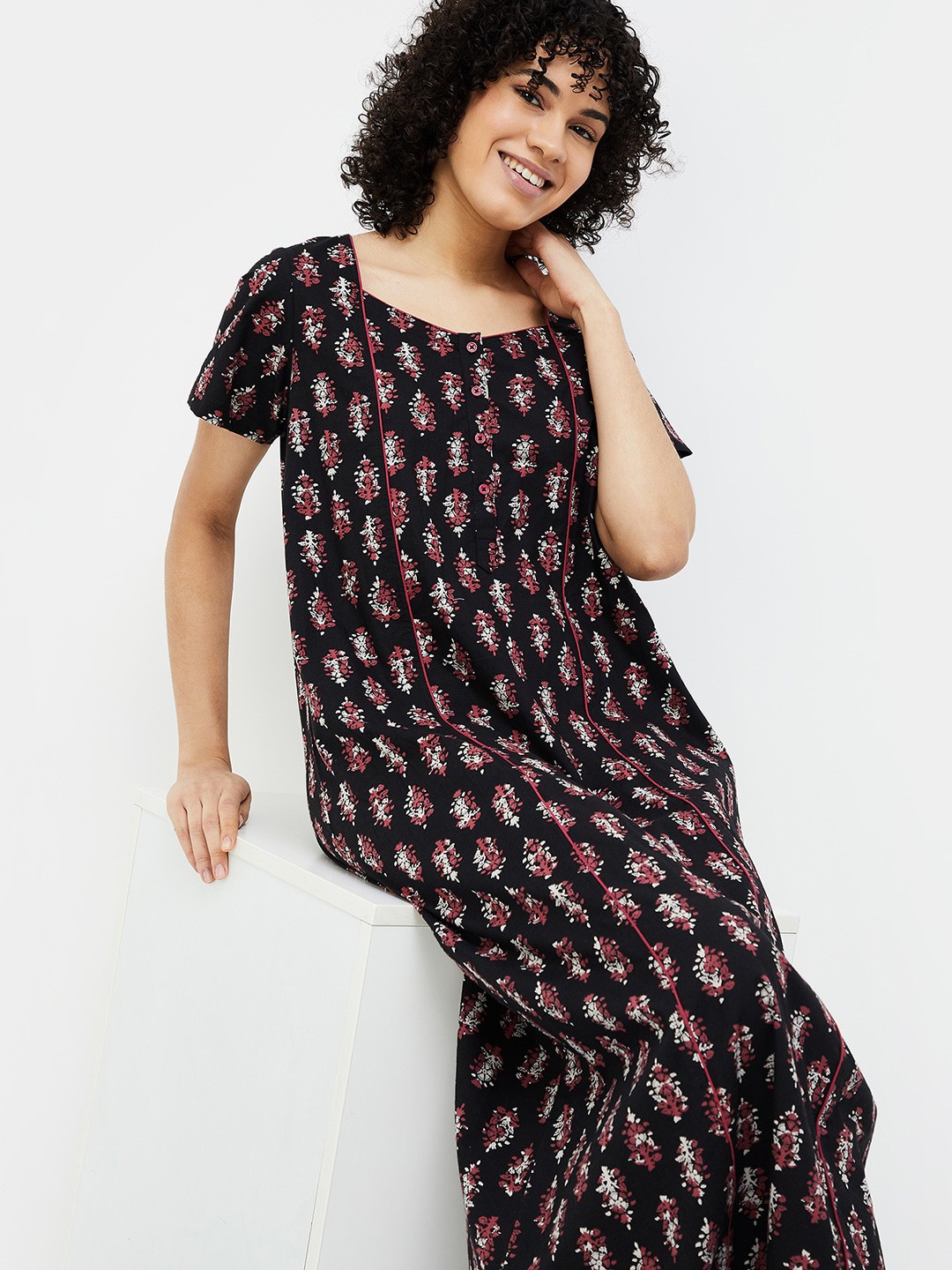 

Ginger by Lifestyle Floral Print A-Line Dress, Black