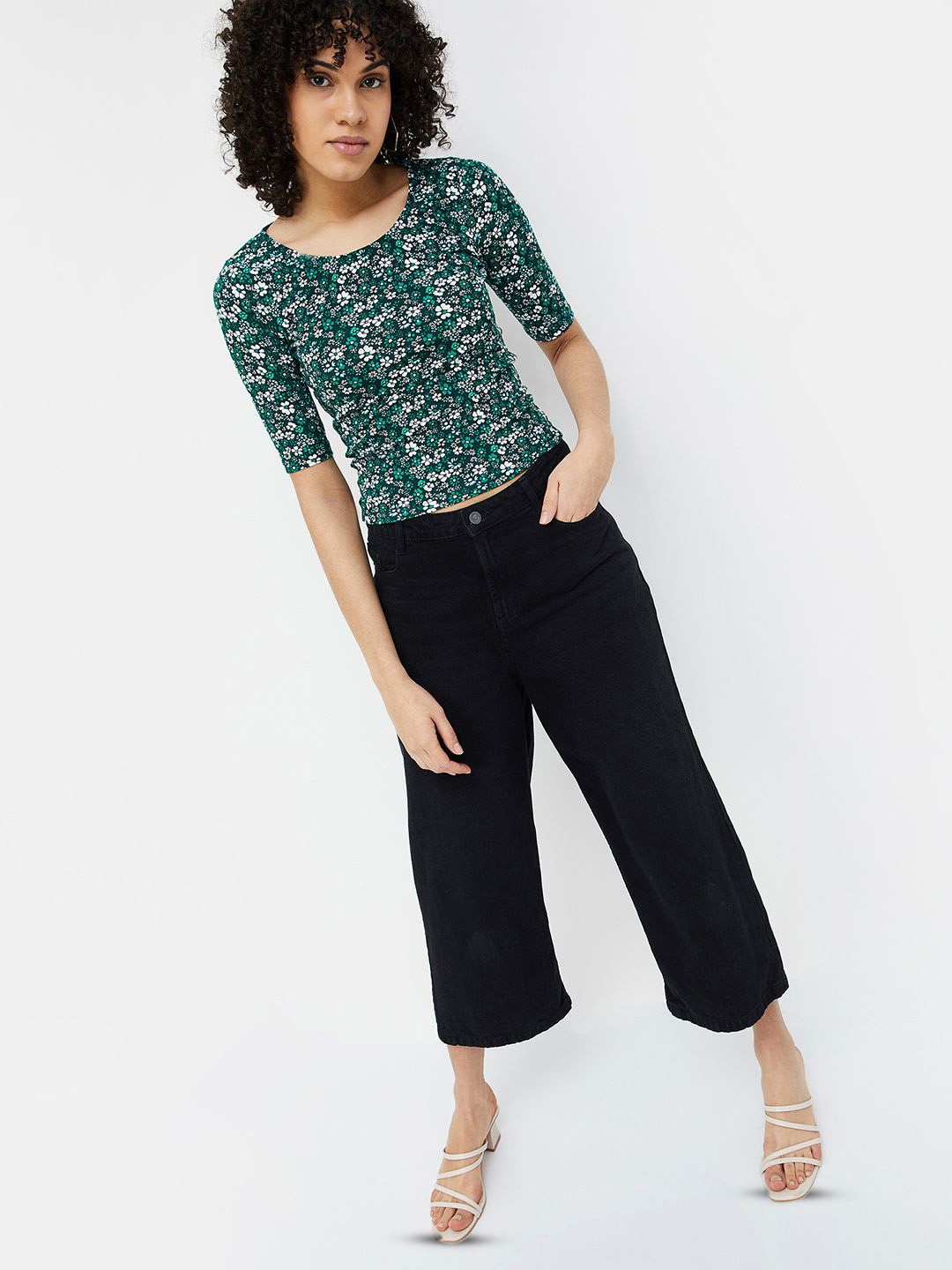 

Ginger by Lifestyle Floral Print Fitted Top, Green