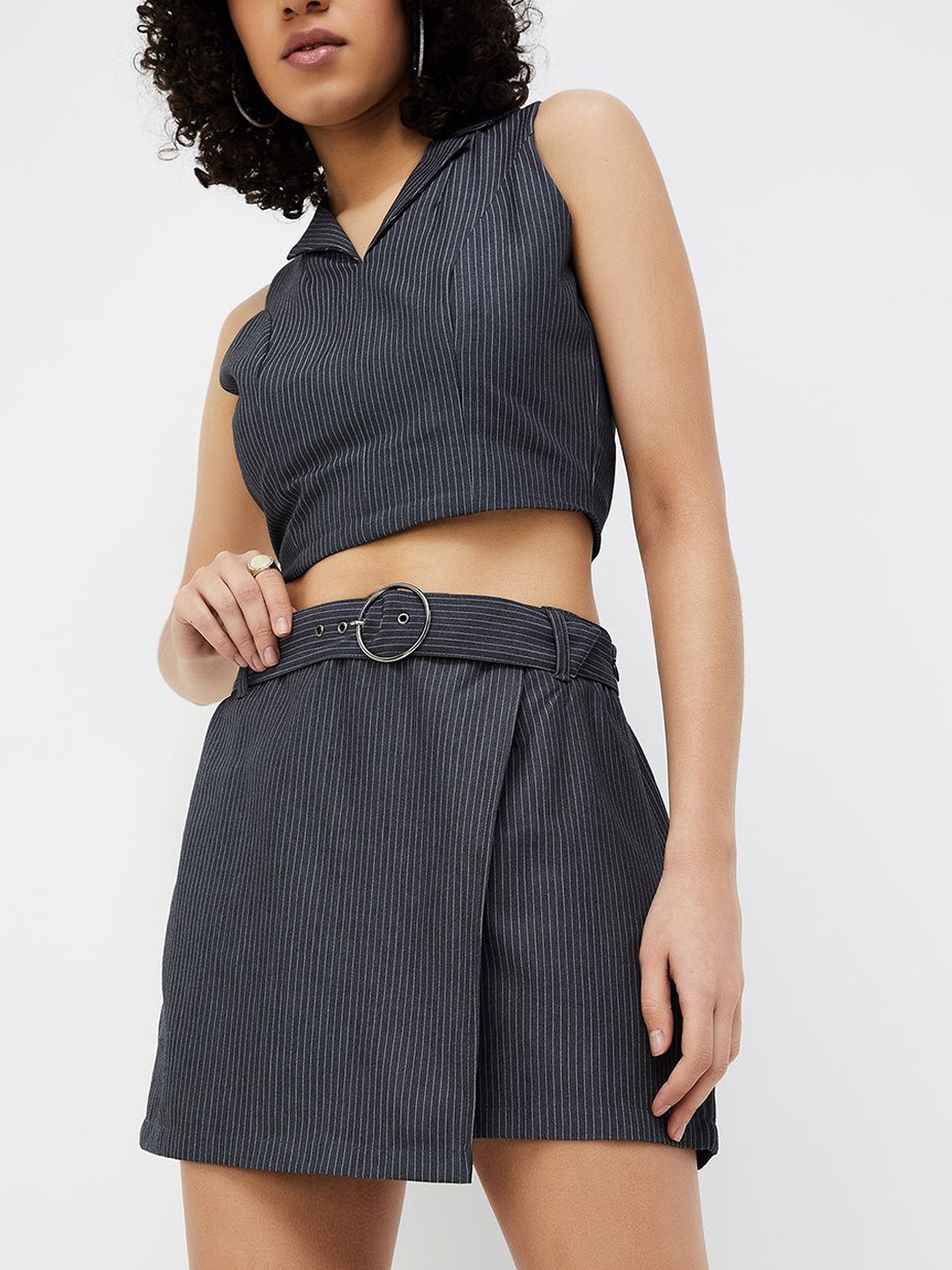 

Ginger by Lifestyle Striped Skorts Mini Skirt, Grey