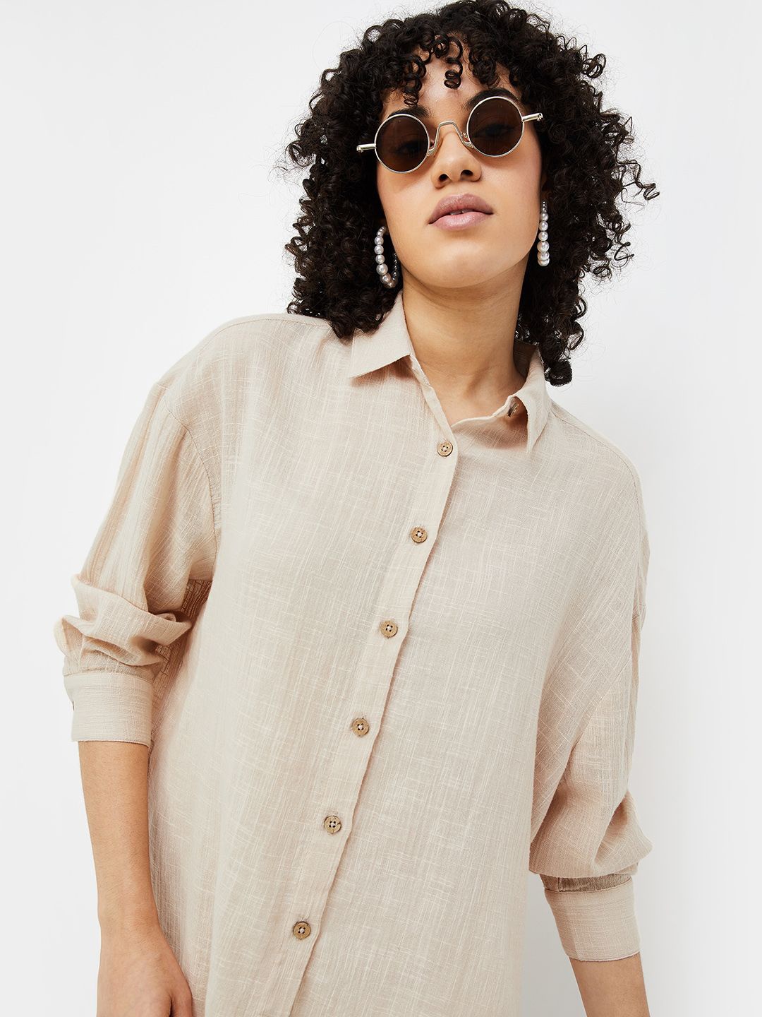 

Ginger by Lifestyle Spread Collar Cotton Shirt, Beige
