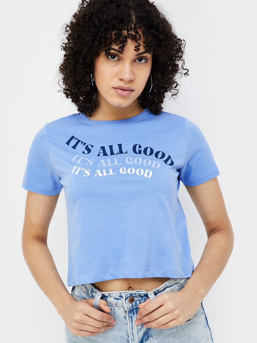 

Ginger by Lifestyle Print Cotton Crop Top, Blue