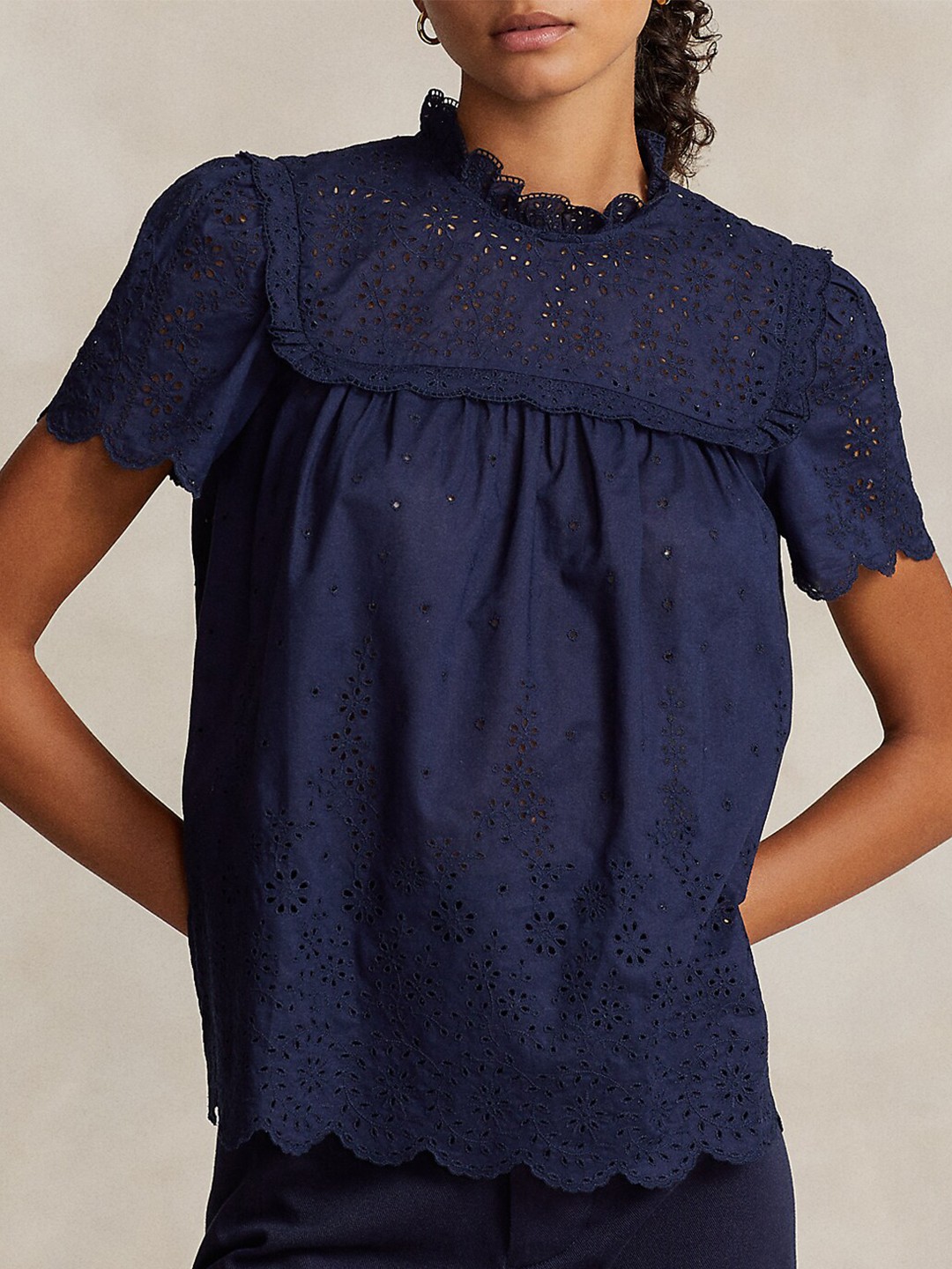 

Polo Ralph Lauren Eyelet-Embroidered Cotton Top, Navy blue