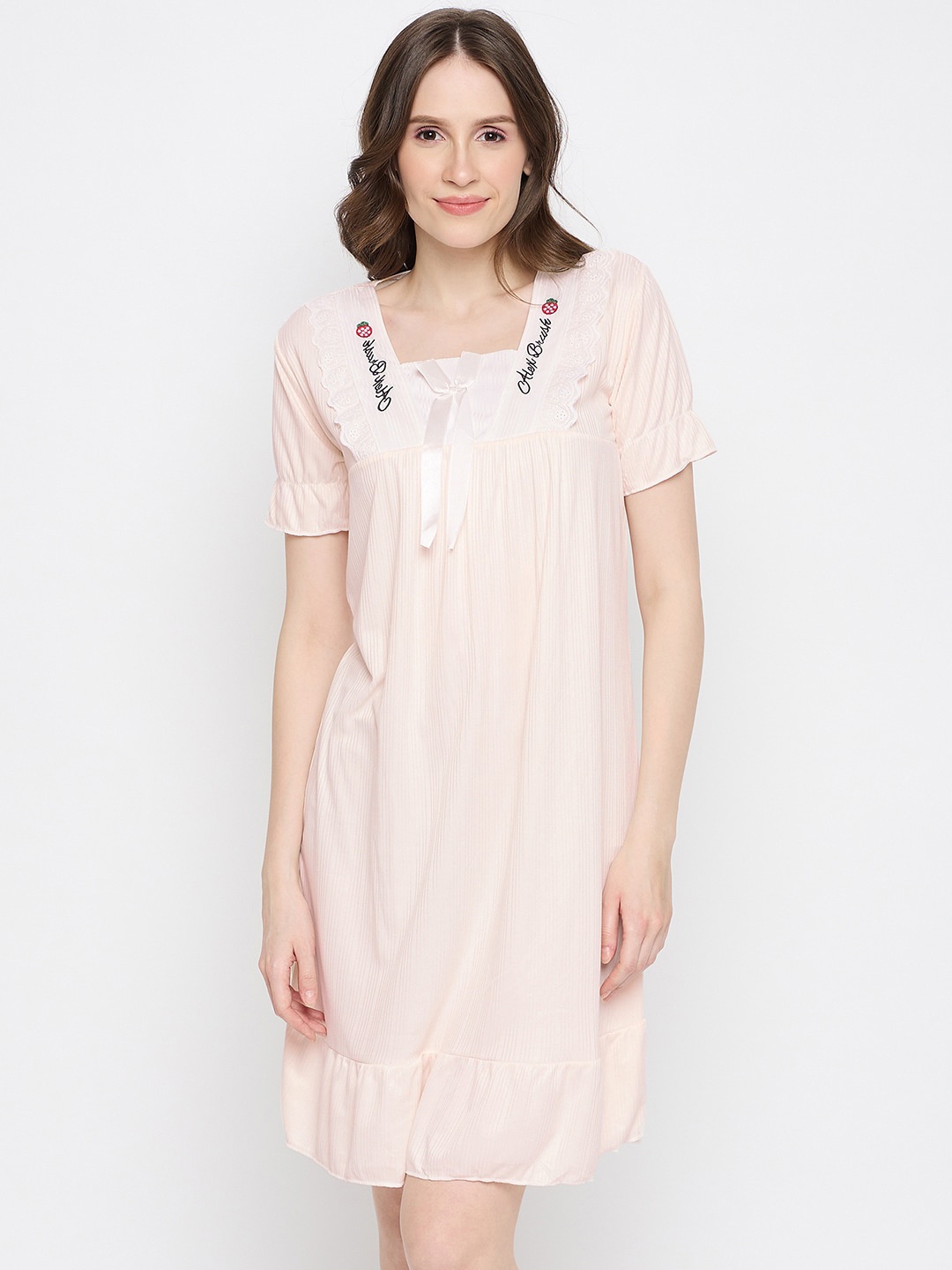 

Camey Embroidered Detail Square Neck Nightdress, Cream