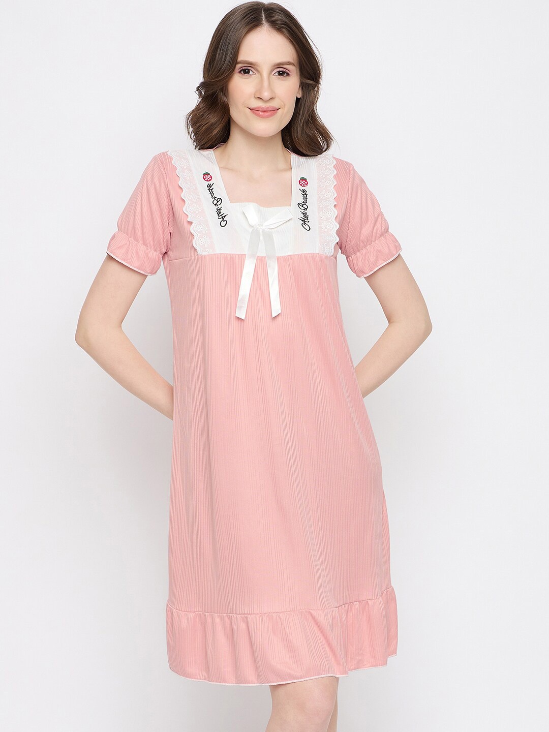 

Camey Camey Embroidered Detail Square Neck Nightdress, Pink