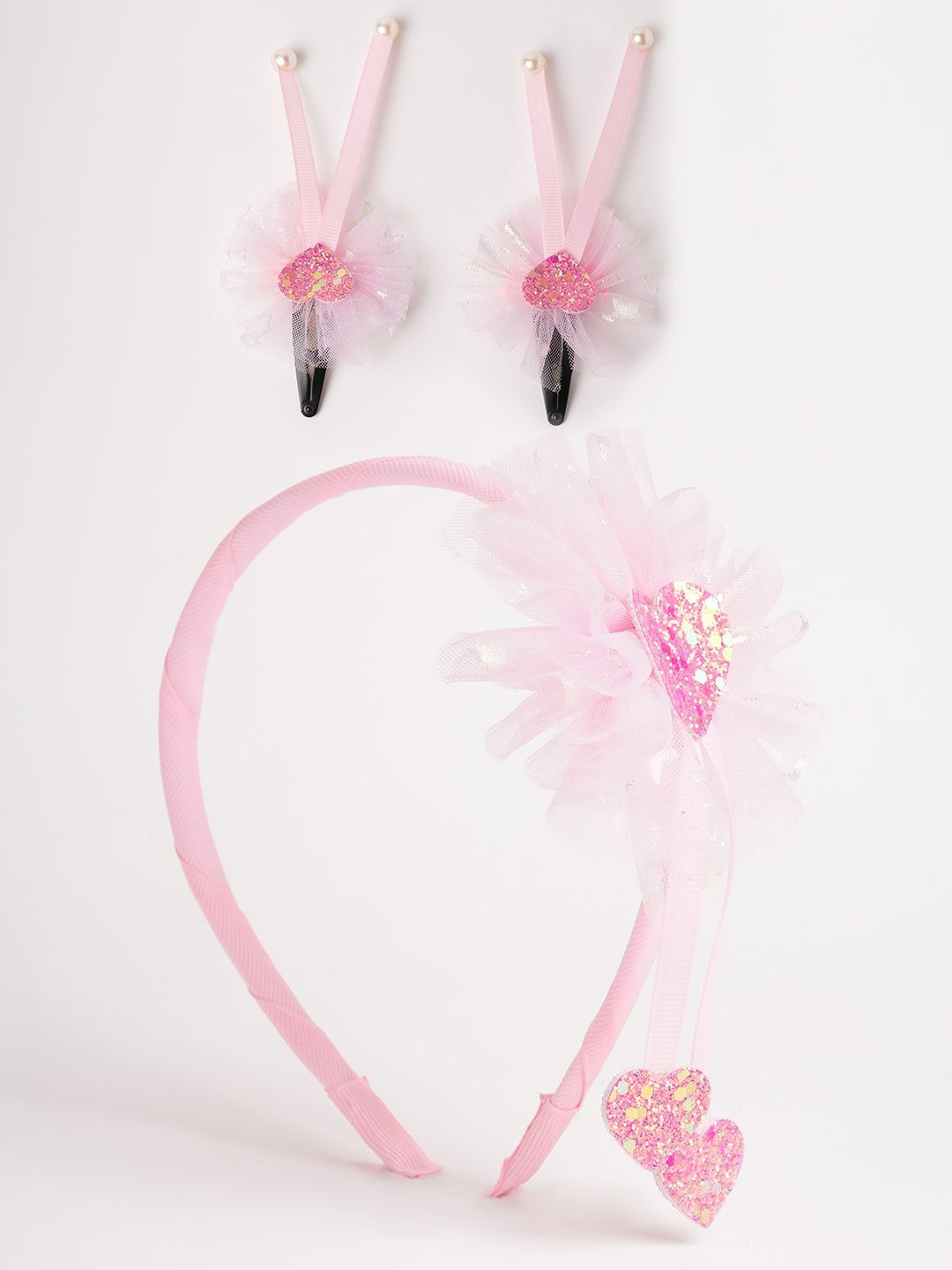 

RIBBON CANDY Girls Set of 3 Embellished Hair Accessory Set, Pink