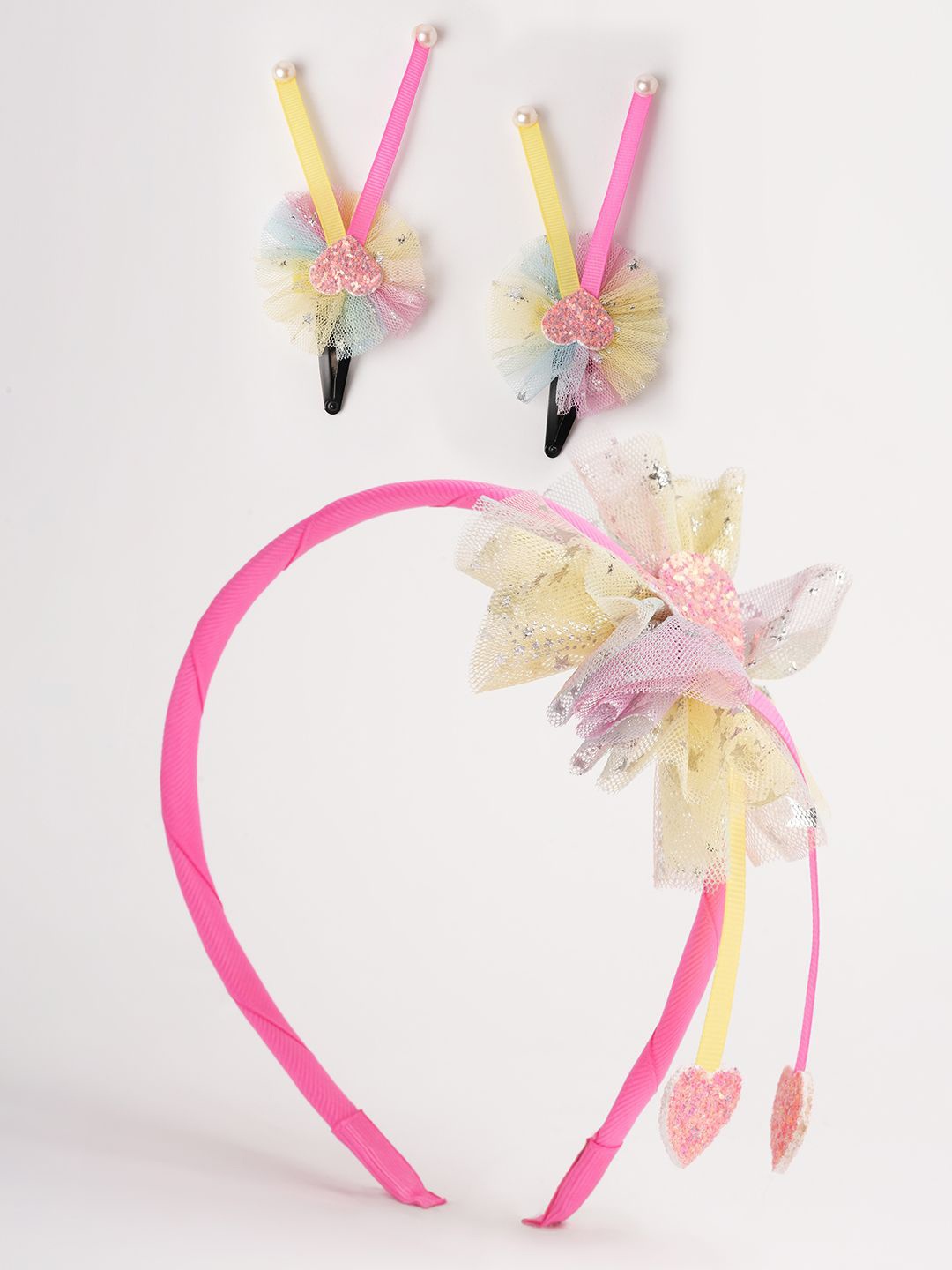 

RIBBON CANDY Girls Set of 3 Embellished Hair Accessory Set, Pink