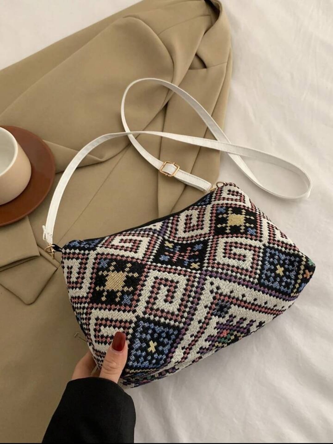 

LIKE STYLE Printed Structured Sling Bag, Grey