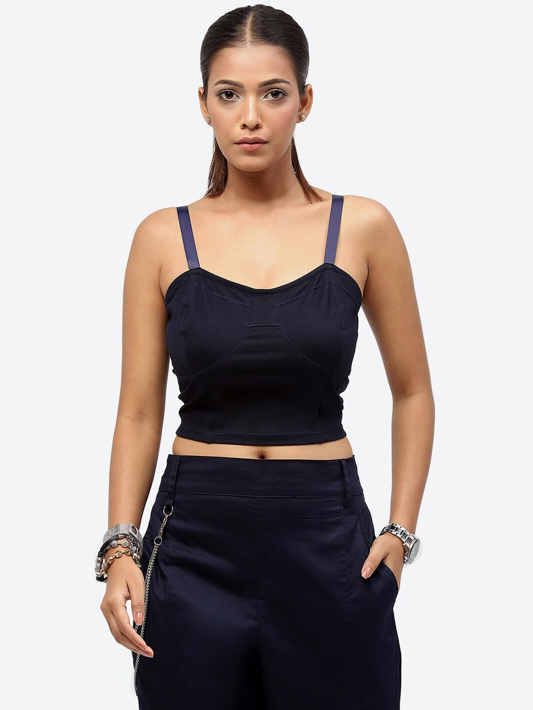 

Baawri Shoulder Straps Fitted Crop Top, Navy blue