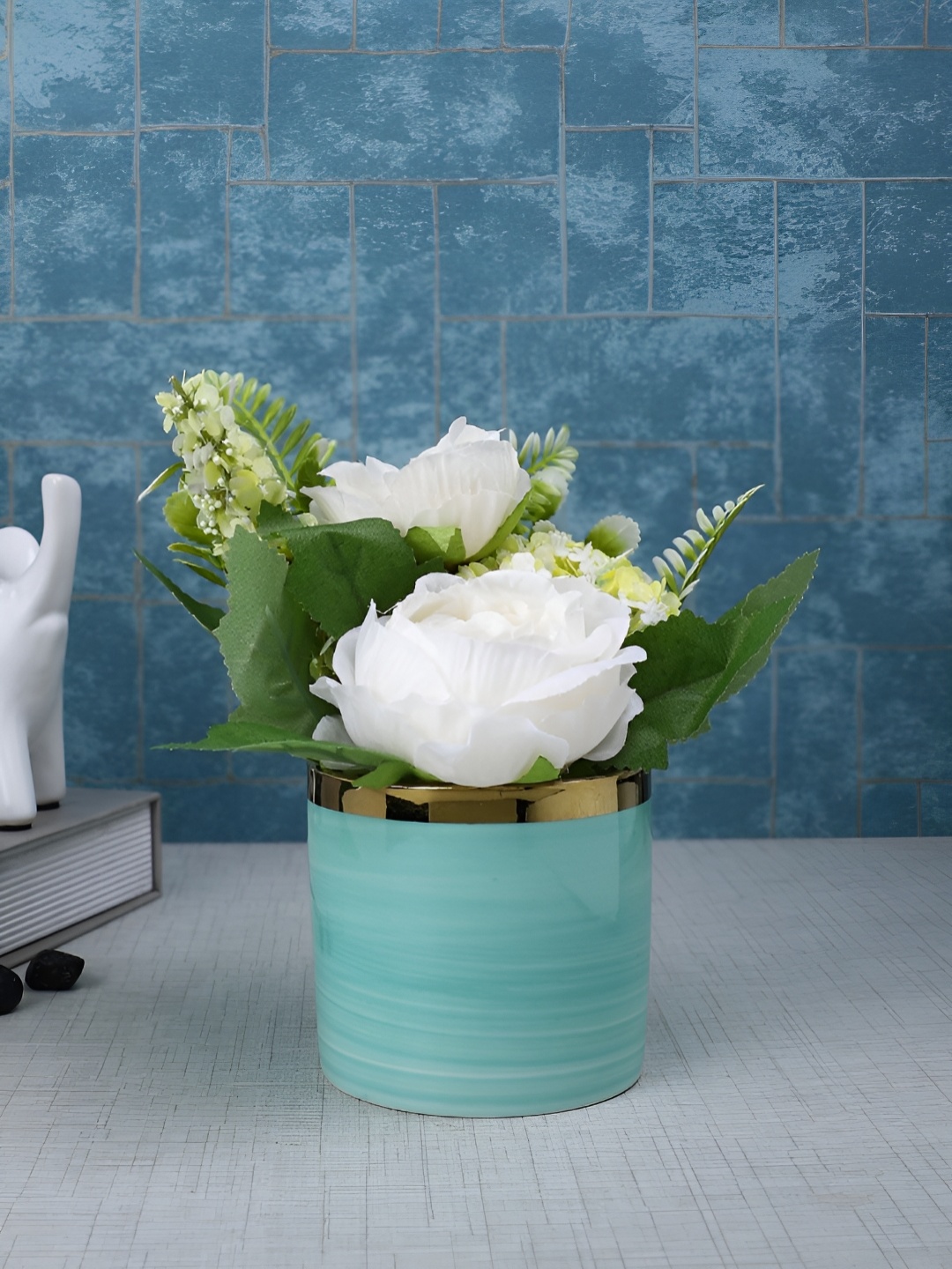 

TAYHAA White & Yellow Rose Artificial Flower With Pot