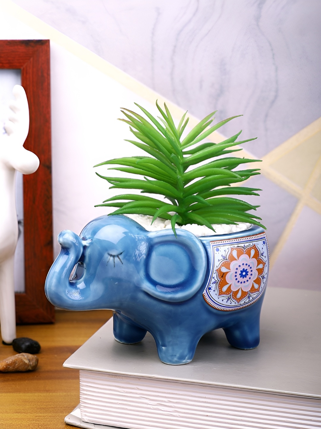 

TAYHAA Blue & Green Printed Fern Artificial Plant With Pot