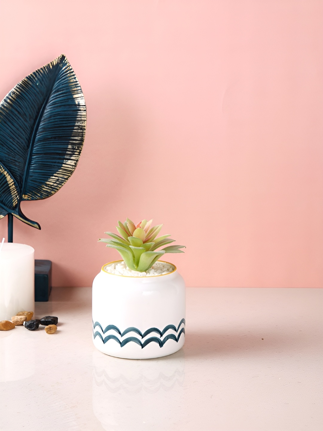 

TAYHAA White Succulent Artificial Plant With Pot