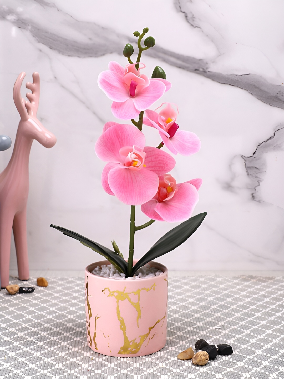 

TAYHAA Pink Orchid Artificial Flower With Pot