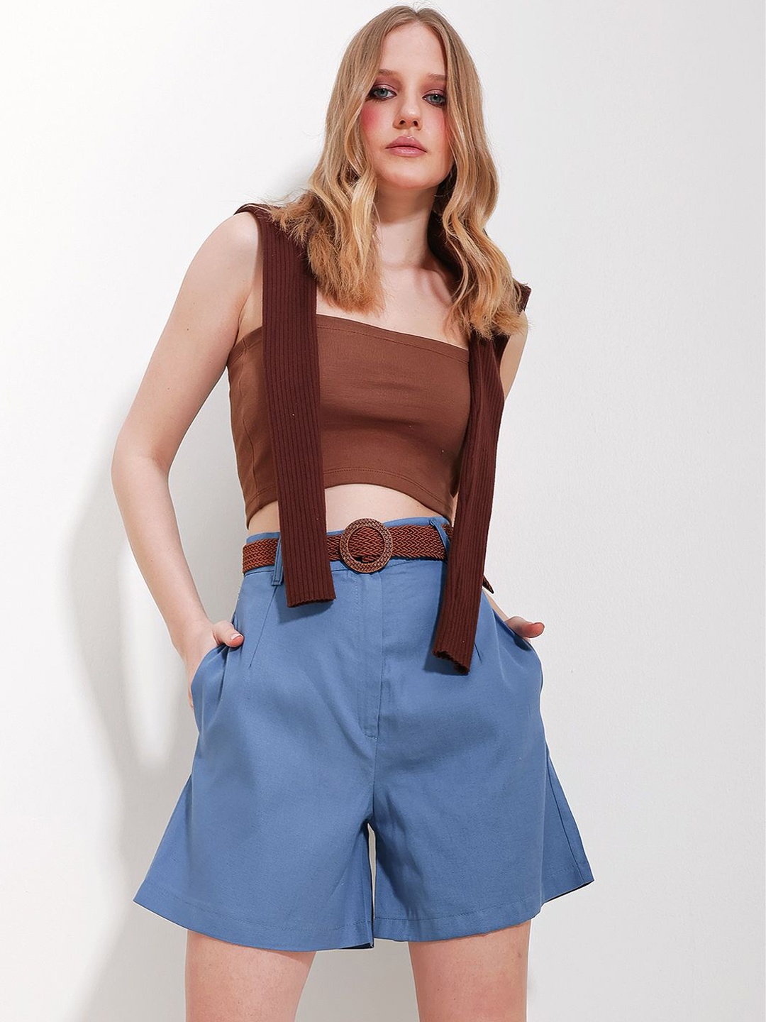 

Trend Alacati stili Women Mid-Rise Cotton Shorts, Blue