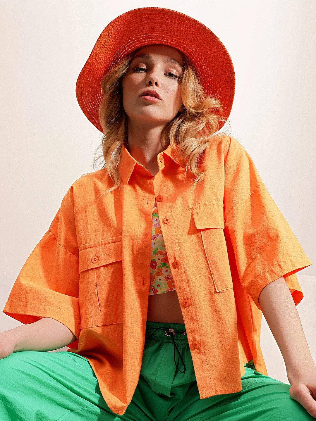 

Trend Alacati stili Women Opaque Casual Shirt, Orange