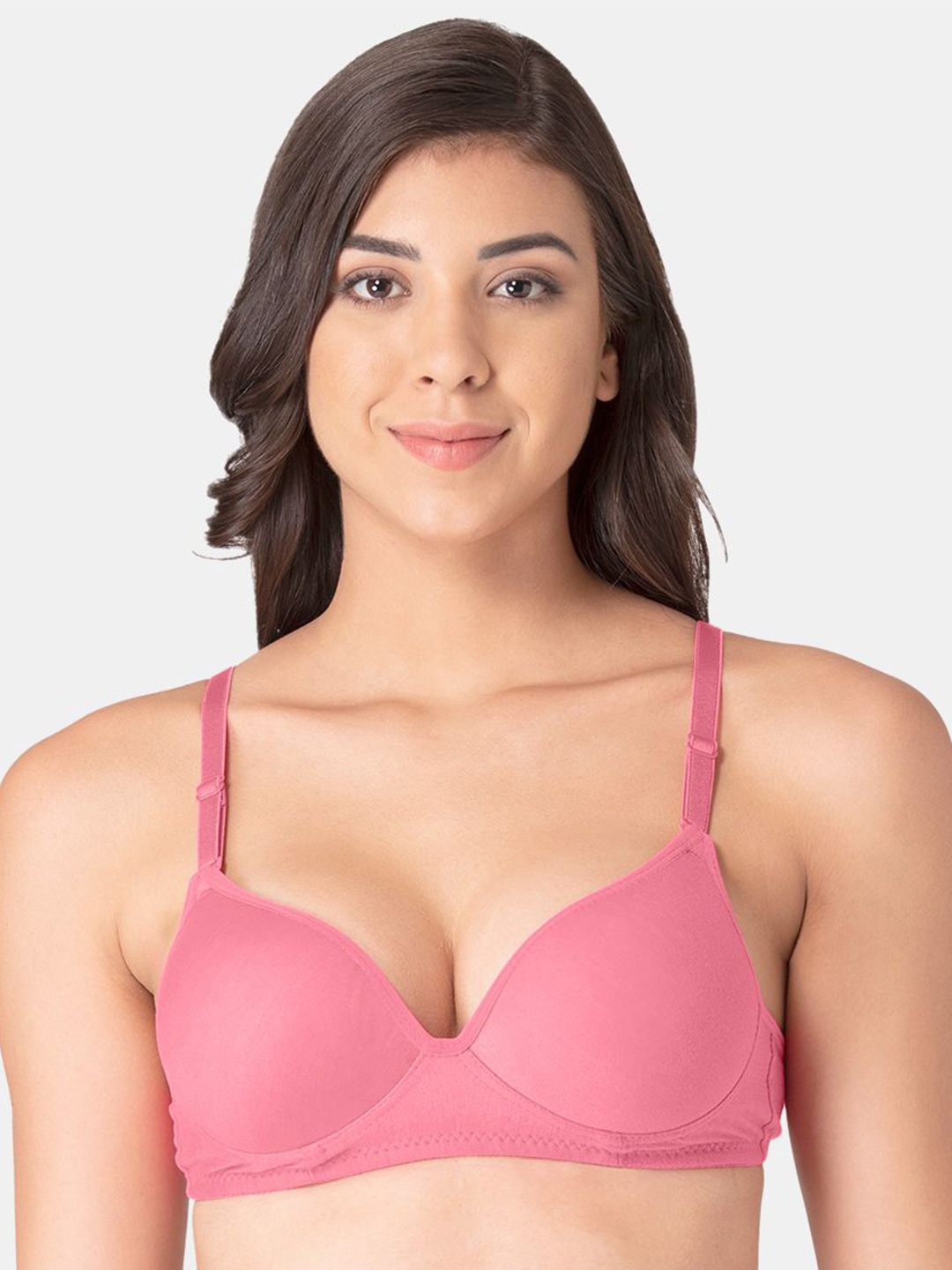 

KOMLI Medium Coverage Heavily Padded Cotton Push-Up Bra- All Day Comfort, Pink