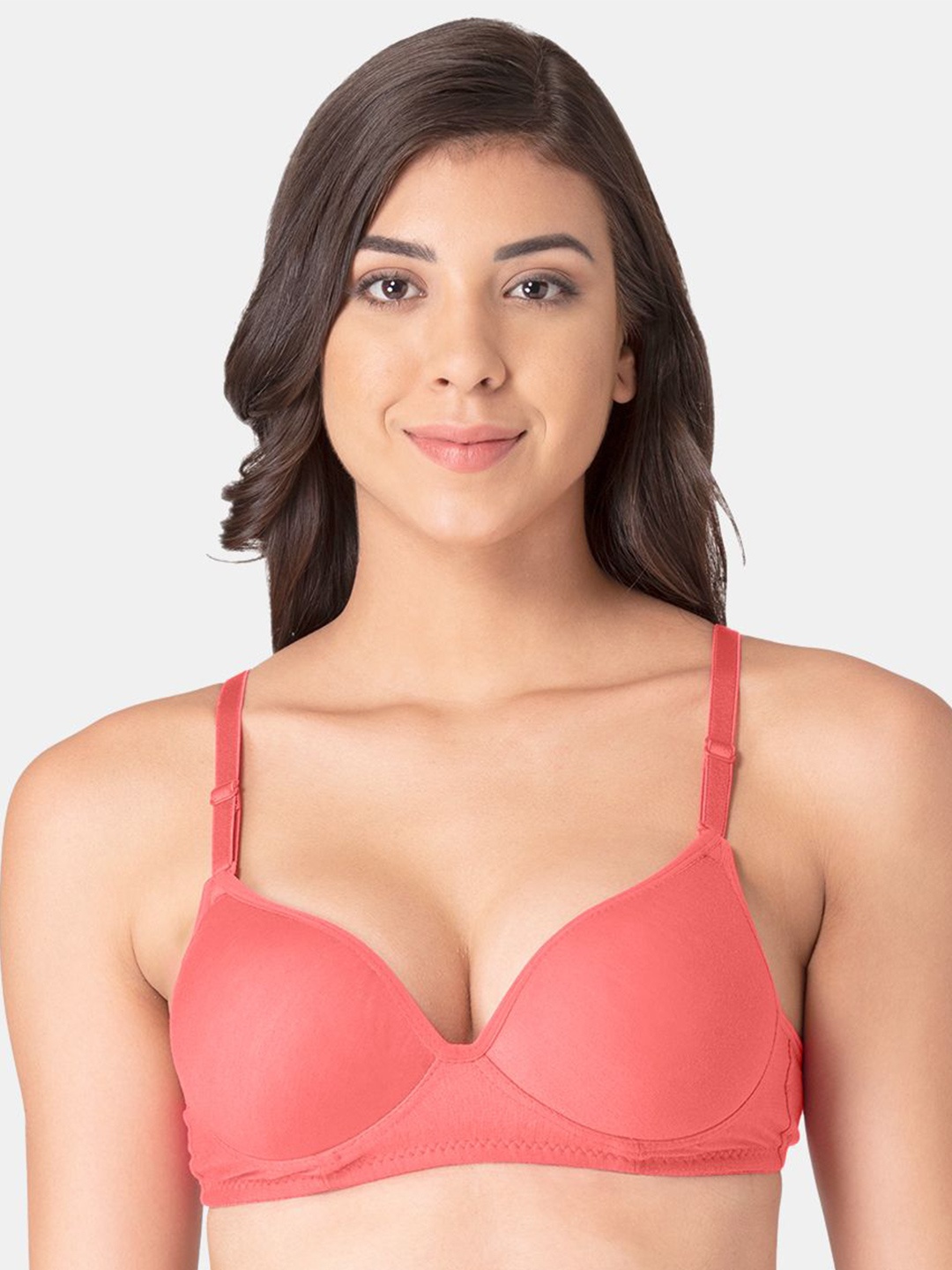 

KOMLI Medium Coverage Heavily Padded Cotton Push-Up Bra- All Day Comfort, Coral