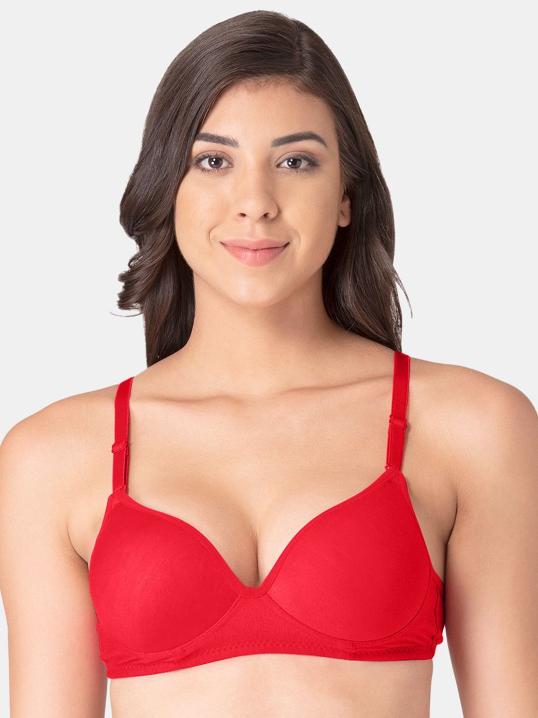 

KOMLI Medium Coverage Heavily Padded Cotton Push-Up Bra- All Day Comfort, Red