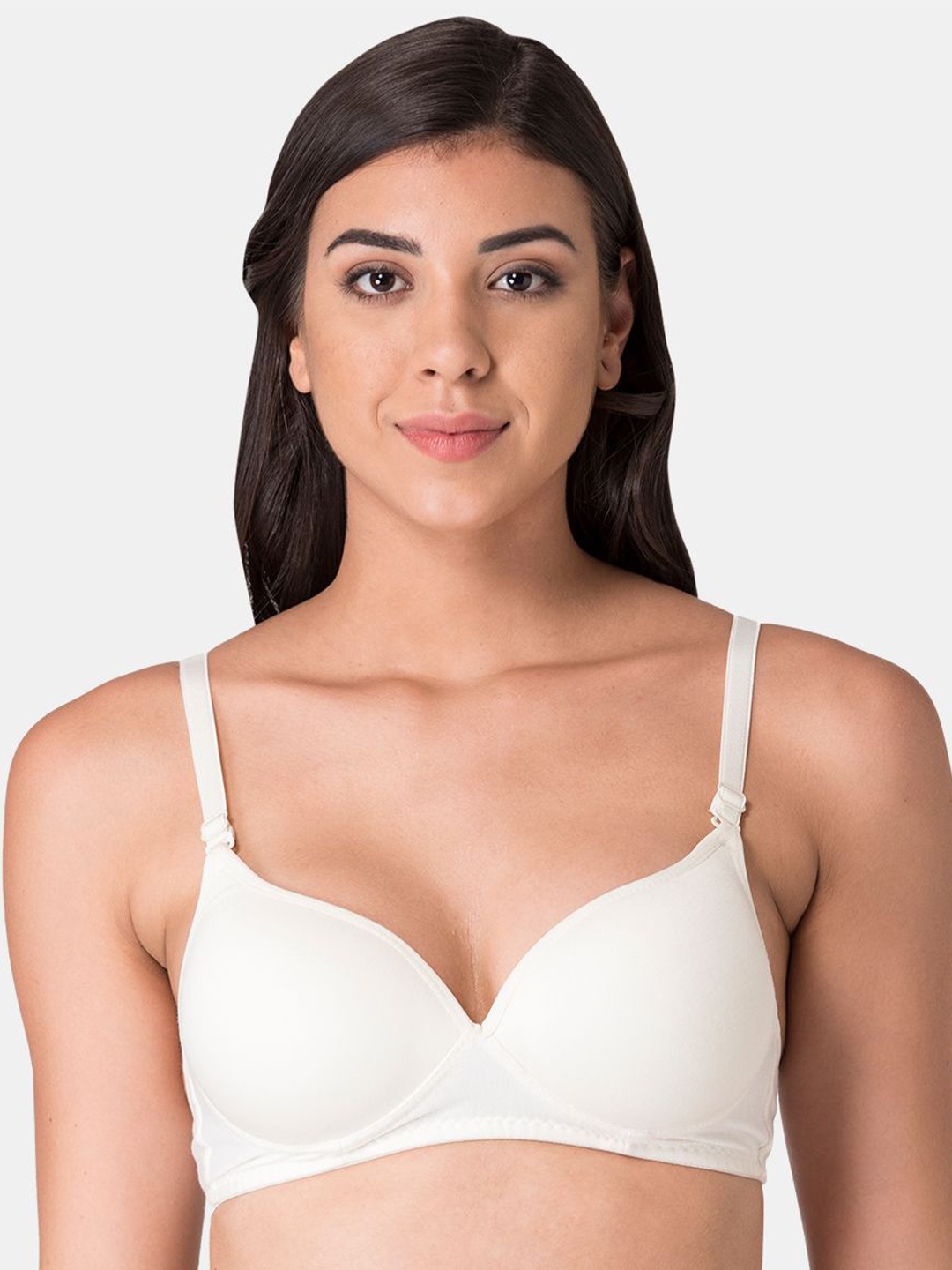 

KOMLI Medium Coverage Heavily Padded Cotton Push-Up Bra- All Day Comfort, Off white