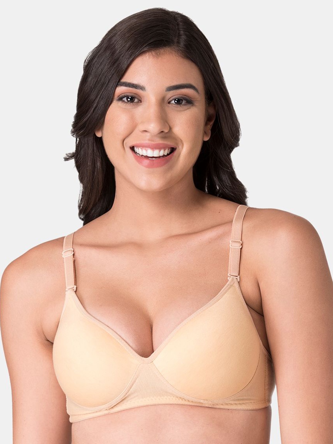 

KOMLI Medium Coverage Heavily Padded Cotton Push-Up Bra- All Day Comfort, Beige