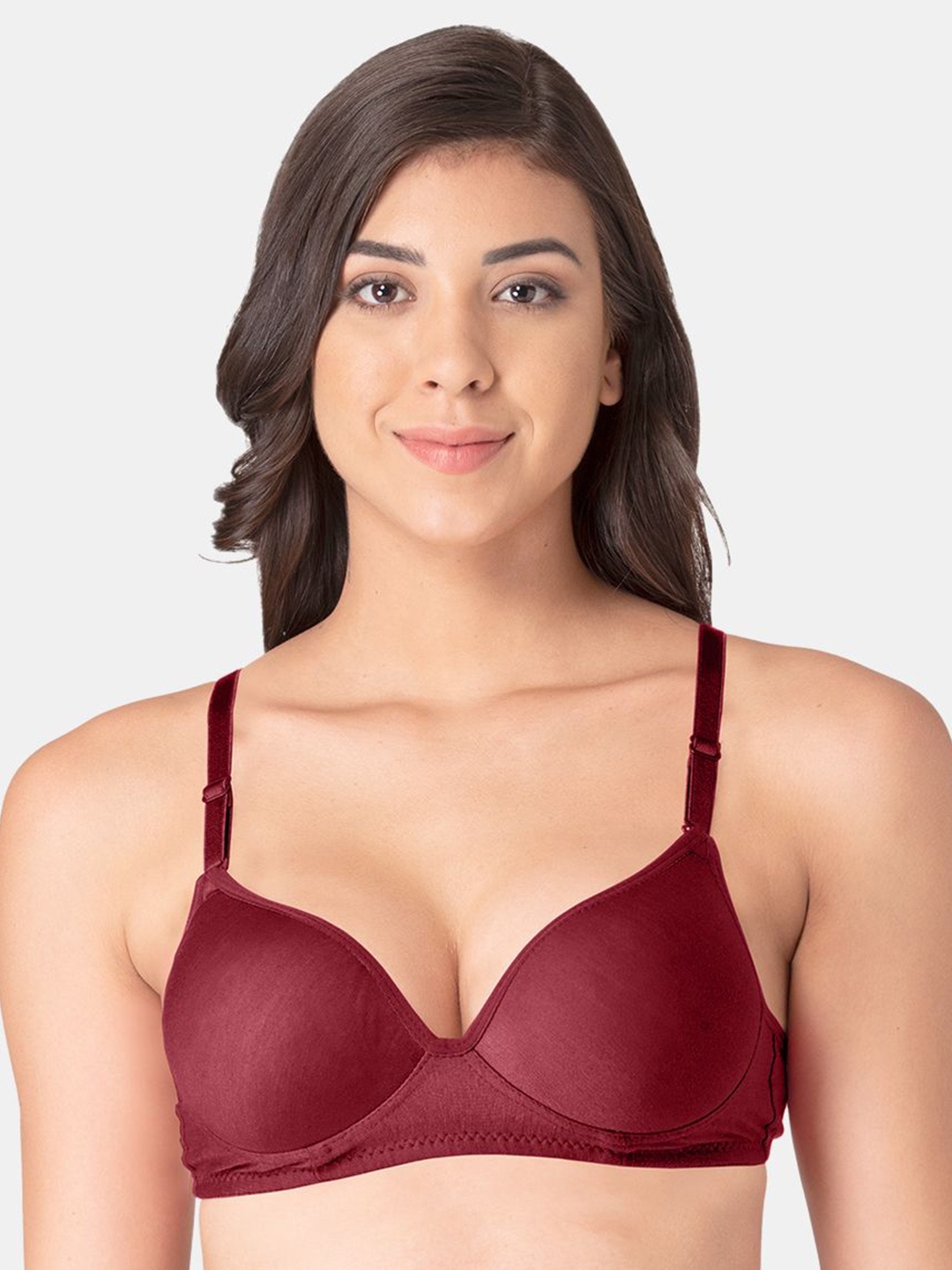

KOMLI Medium Coverage Heavily Padded Push-Up Cotton Bra With All Day Comfort, Burgundy