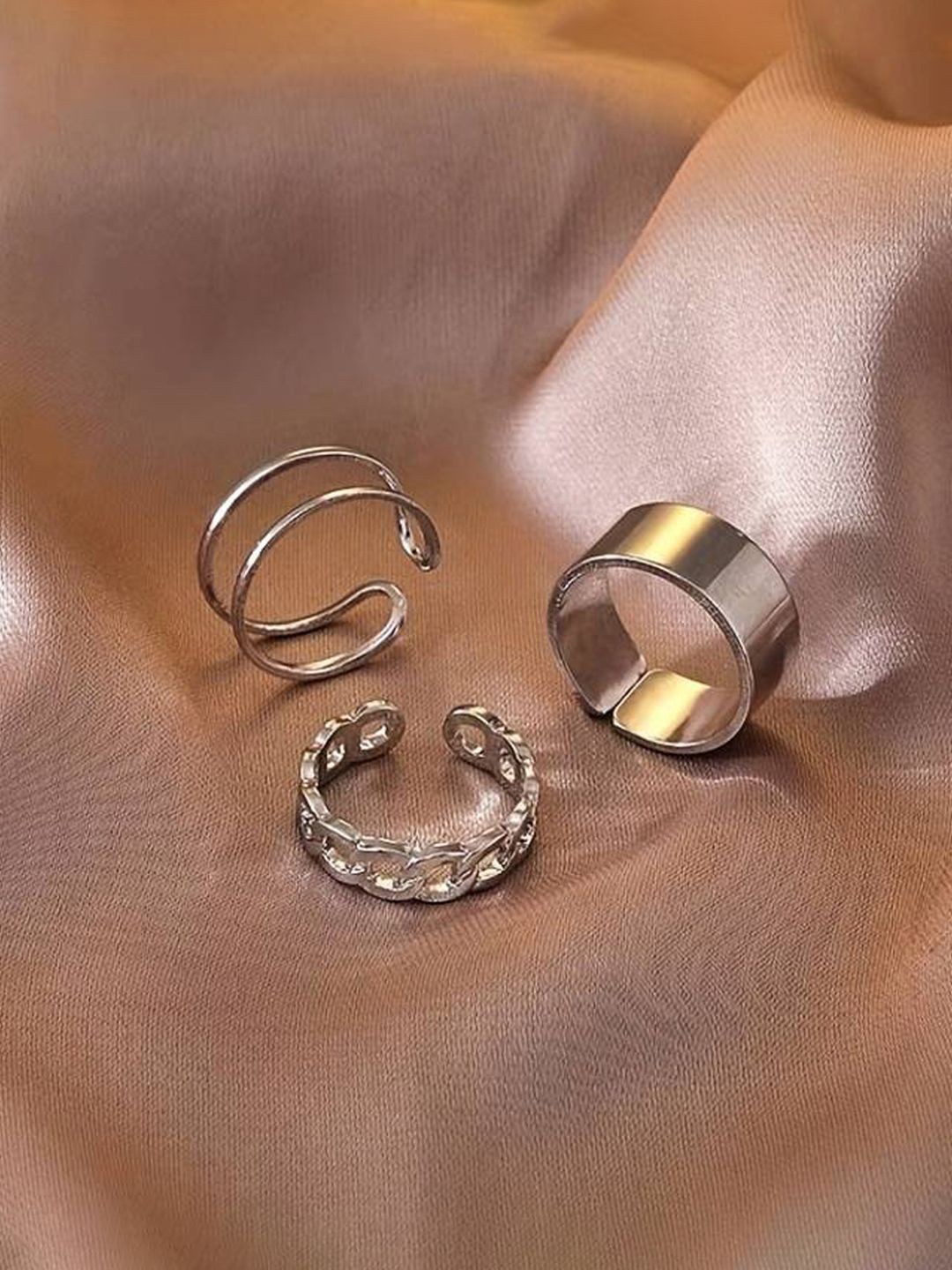 

Jewels Galaxy Set Of 3 Silver-Plated Finger Ring